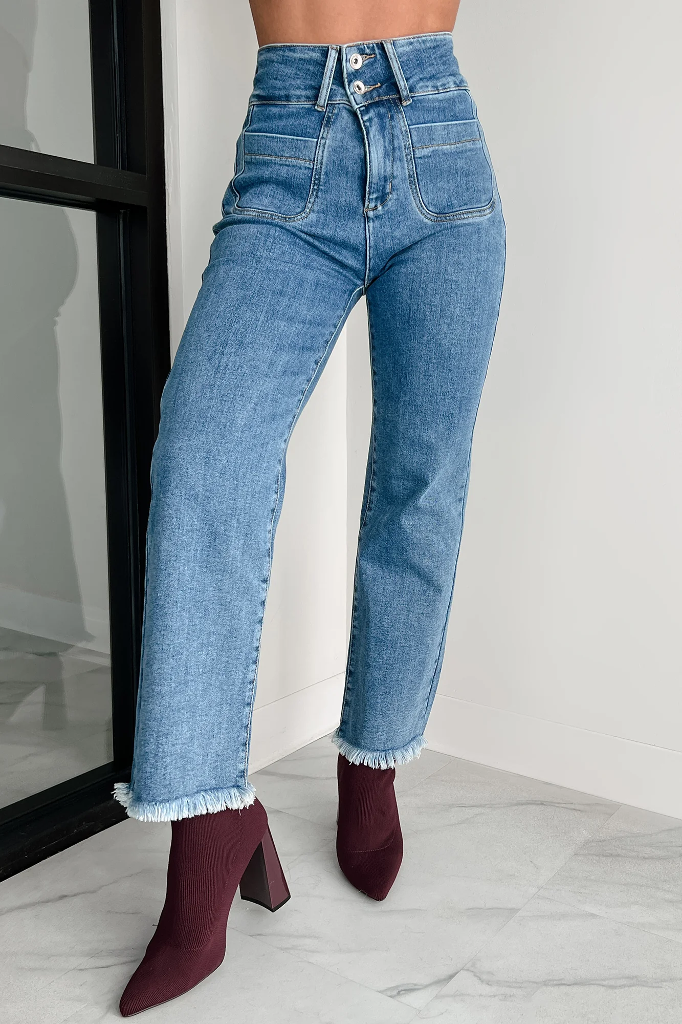 Harris High Rise Special A Frayed Hem Straight Leg Jeans (Medium) - Image 7