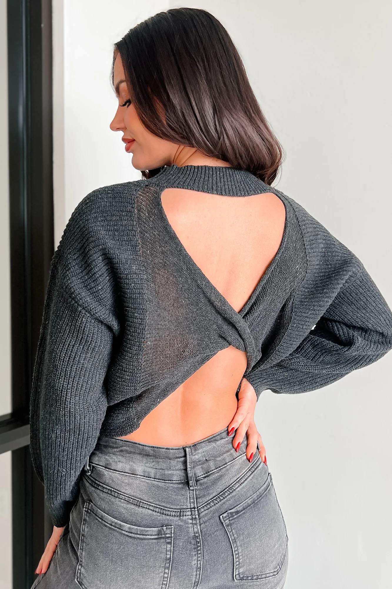 Harvey Open Back Sweater (Charcoal) - Image 2