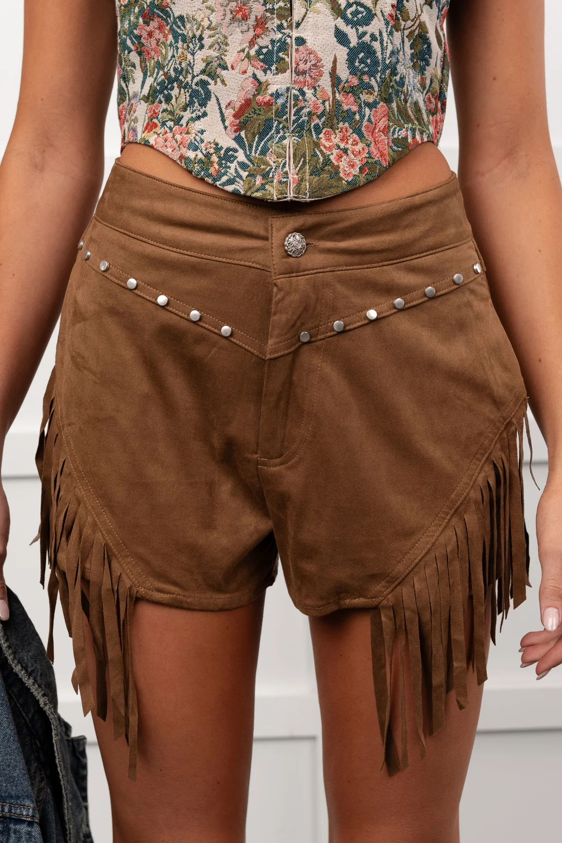 Hats Off Here High Rise Suede Fringe Shorts (Mocha) - Image 8