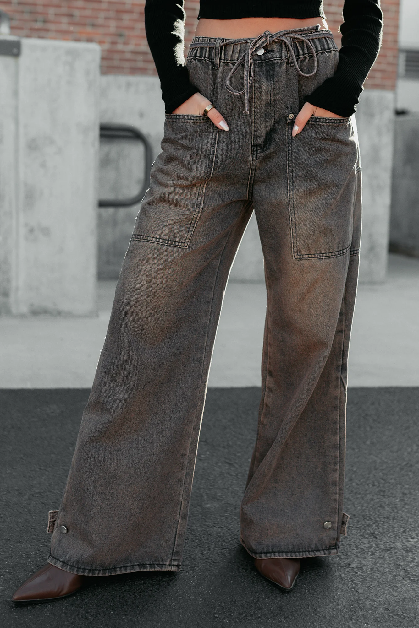 Hattie Wide Leg Washed Very J Jeans (Brown) - Image 3