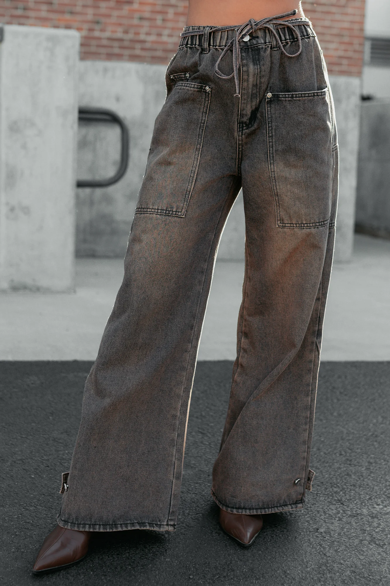 Hattie Wide Leg Washed Very J Jeans (Brown) - Image 5