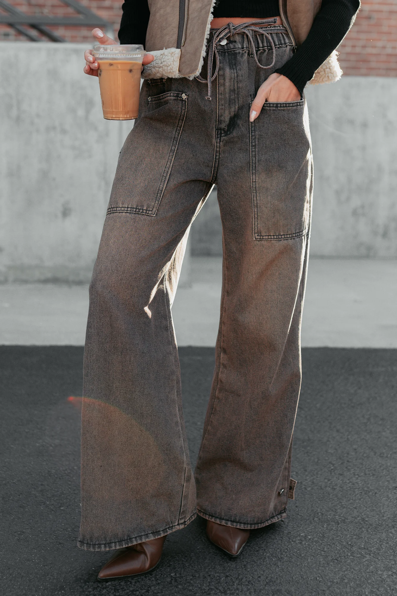 Hattie Wide Leg Washed Very J Jeans (Brown) - Image 7