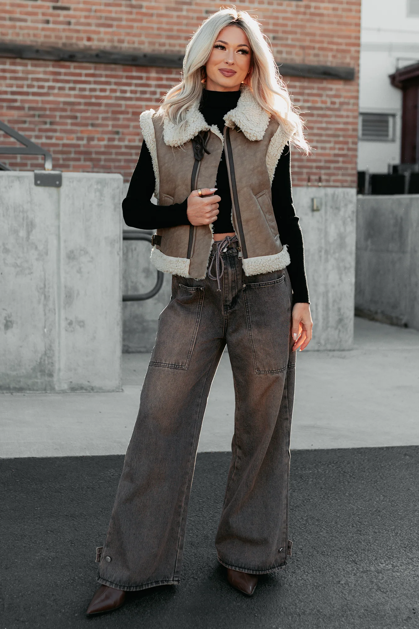 Hattie Wide Leg Washed Very J Jeans (Brown) - Image 8