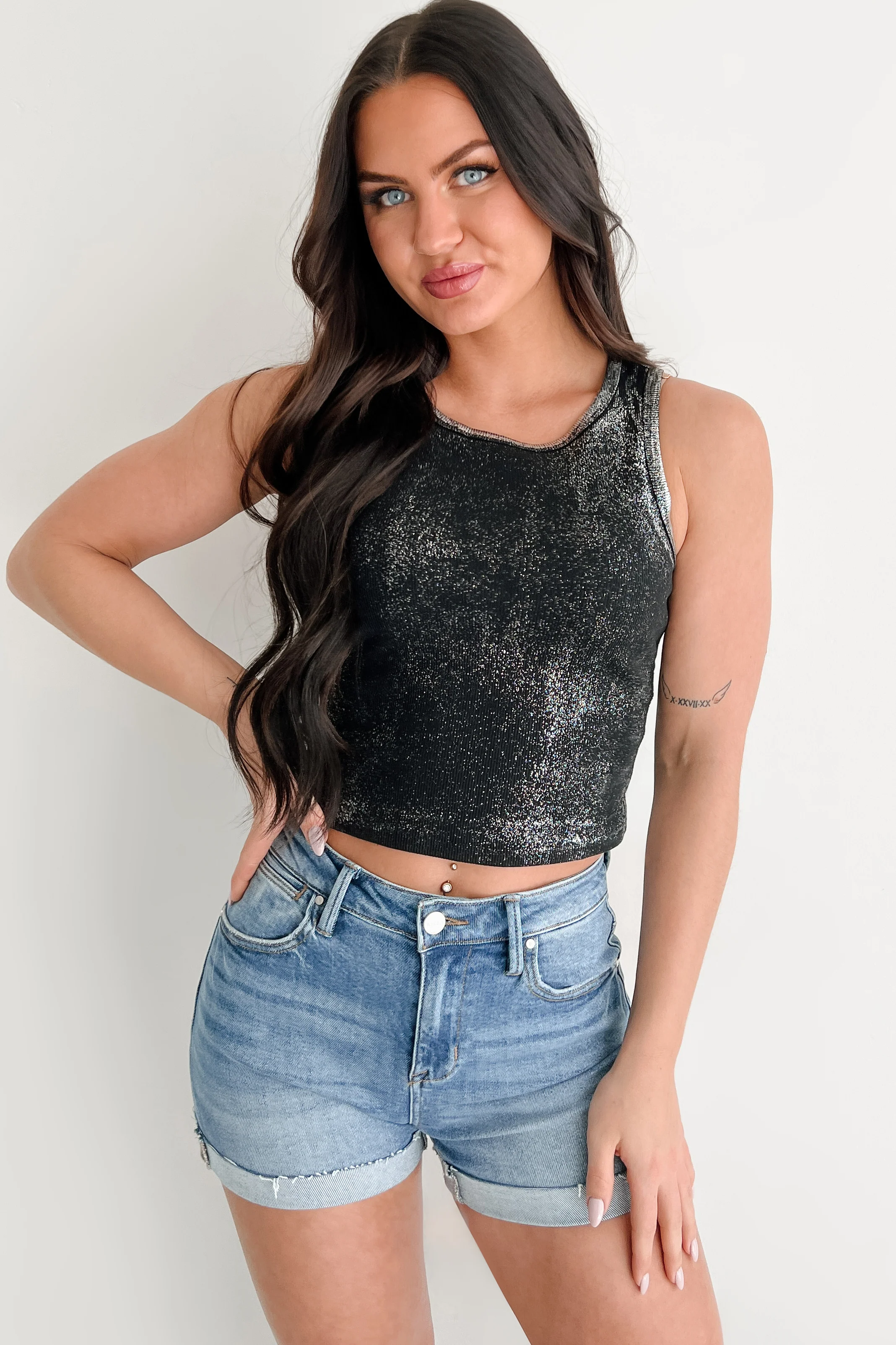 Have It Both Ways Metallic Tank Top (Black) - Image 19