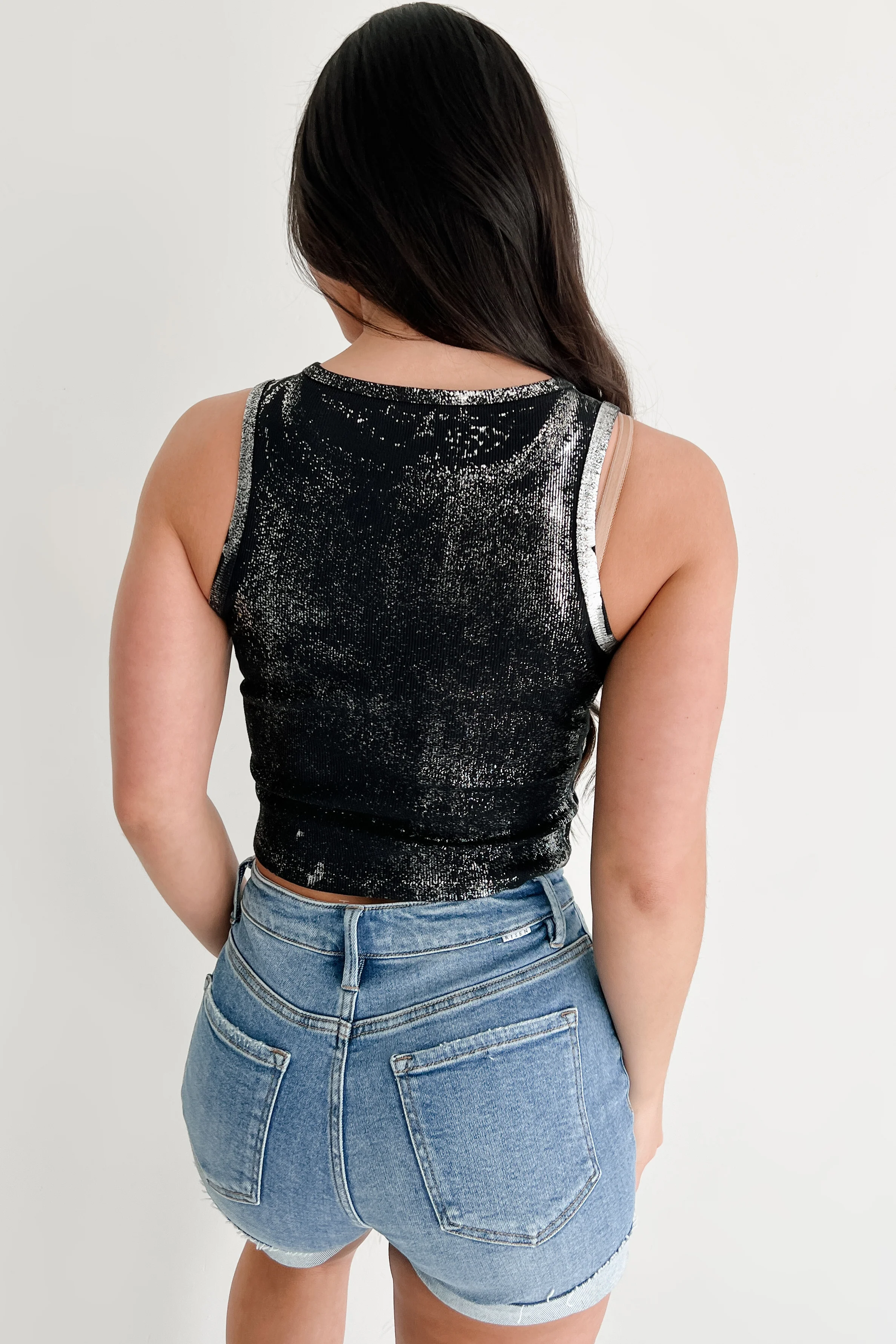 Have It Both Ways Metallic Tank Top (Black) - Image 4
