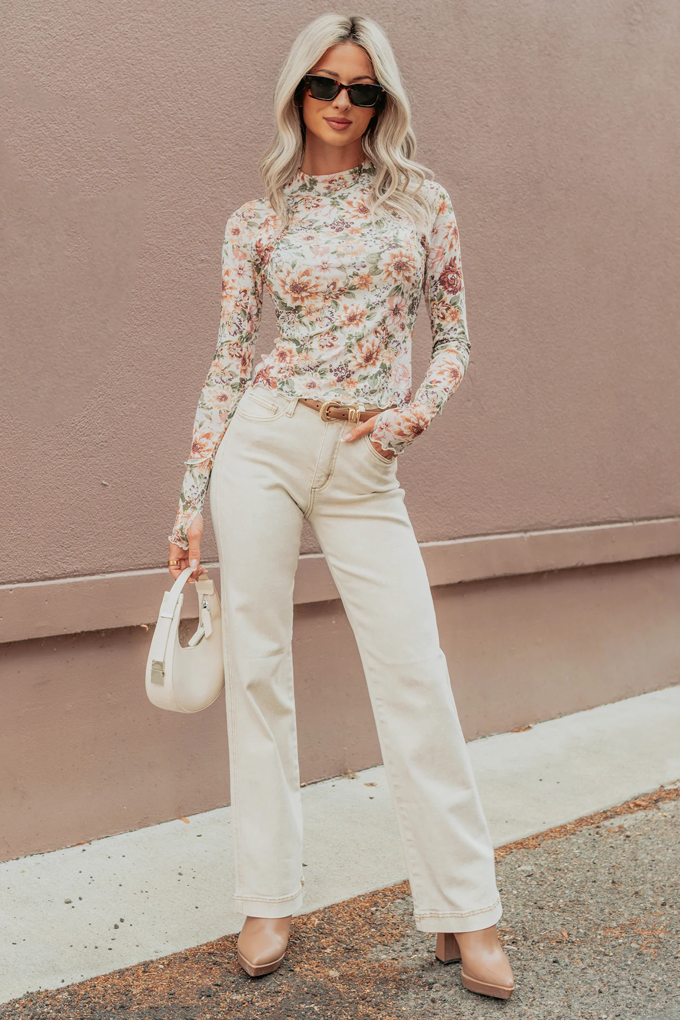 Haven Tummy Control Saige Denim Straight Jeans (Light Beige) - Image 7