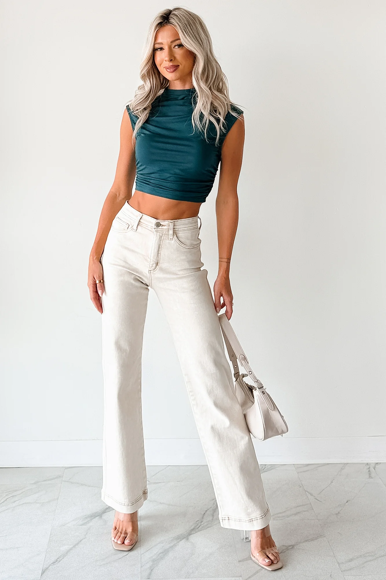 Haven Tummy Control Saige Denim Straight Jeans (Light Beige) - Image 9