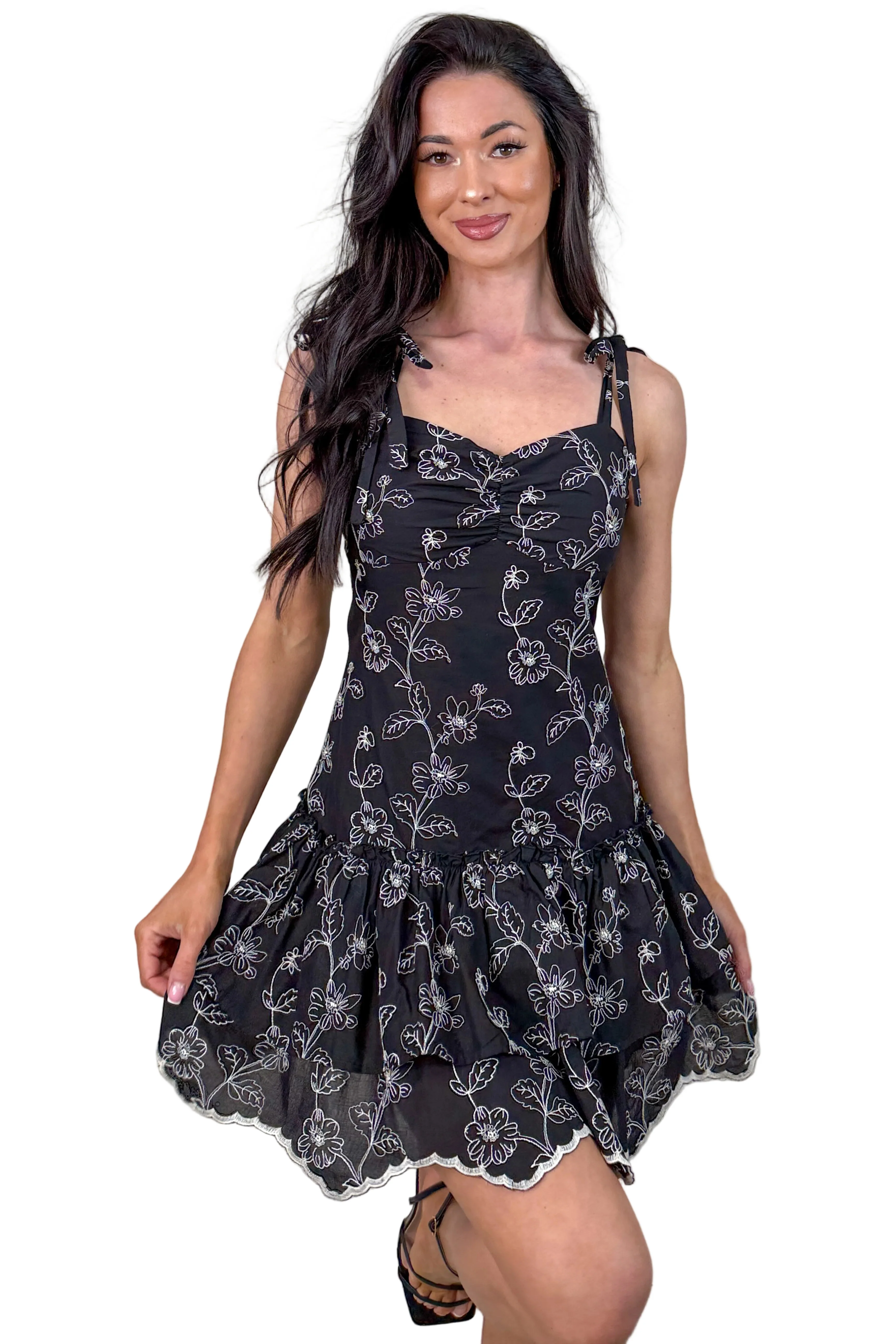 Having It All Floral Embroidered Mini Dress (Black) - Image 2