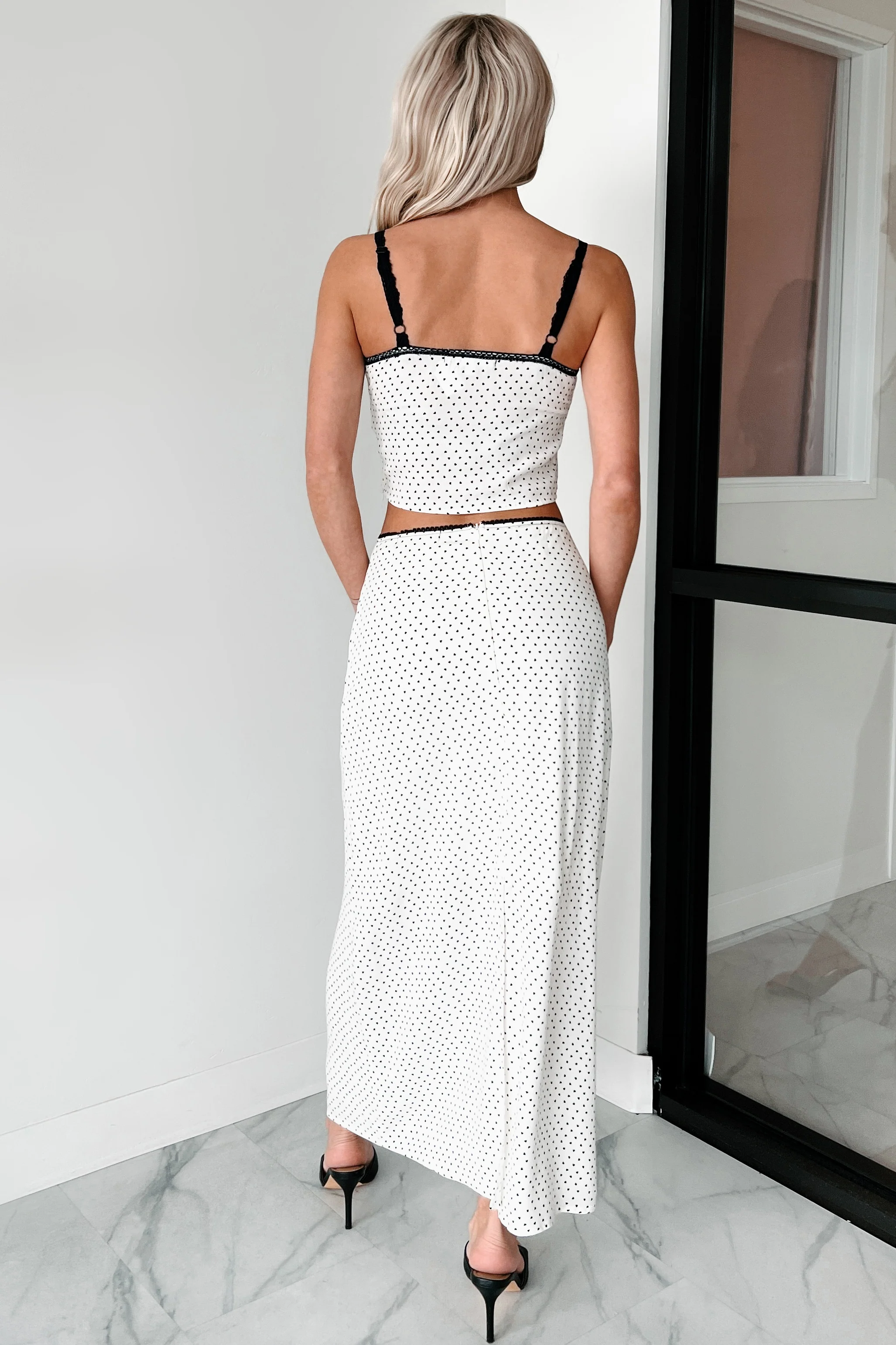 Headed To Brunch Heart Print Cami & Skirt Set (Cream/Black) - Image 14