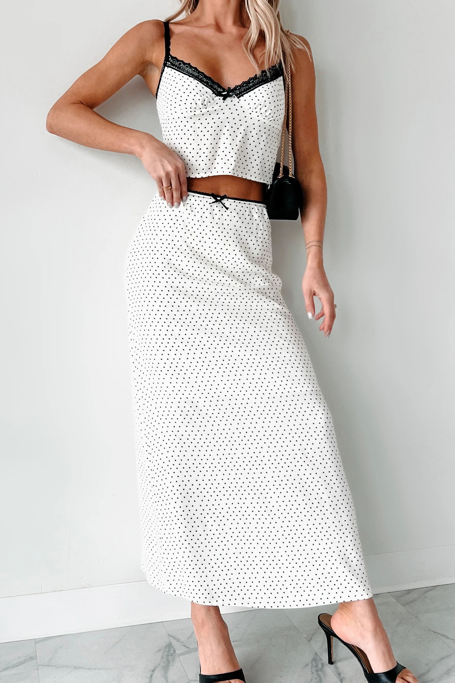 Headed To Brunch Heart Print Cami & Skirt Set (Cream/Black) - Image 7