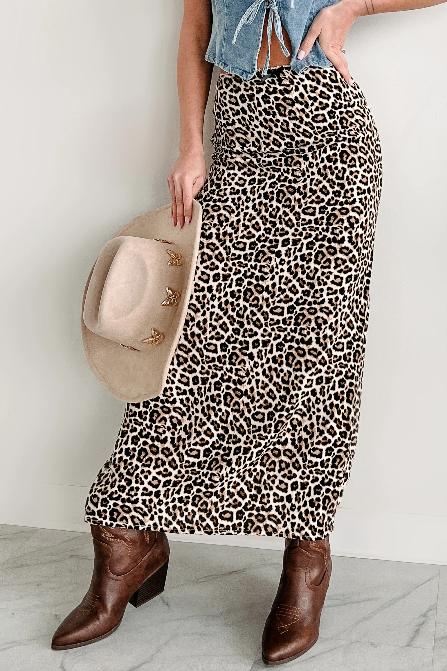 Headed To Brunch Leopard Print Cami & Skirt Set (Almond/Black) - Image 2