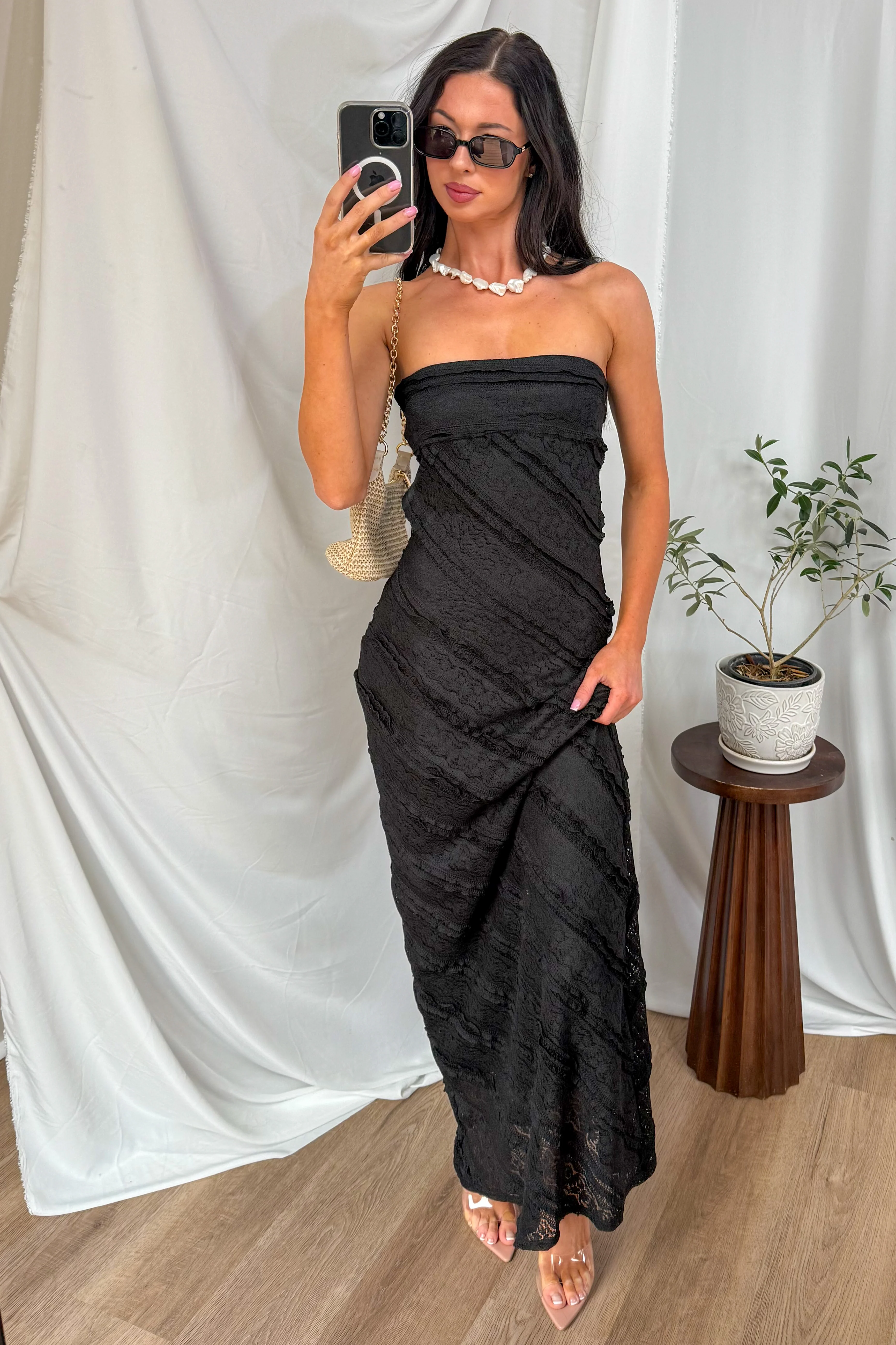 Hear Me Out Lace Strapless Maxi Dress (Black) - Image 3