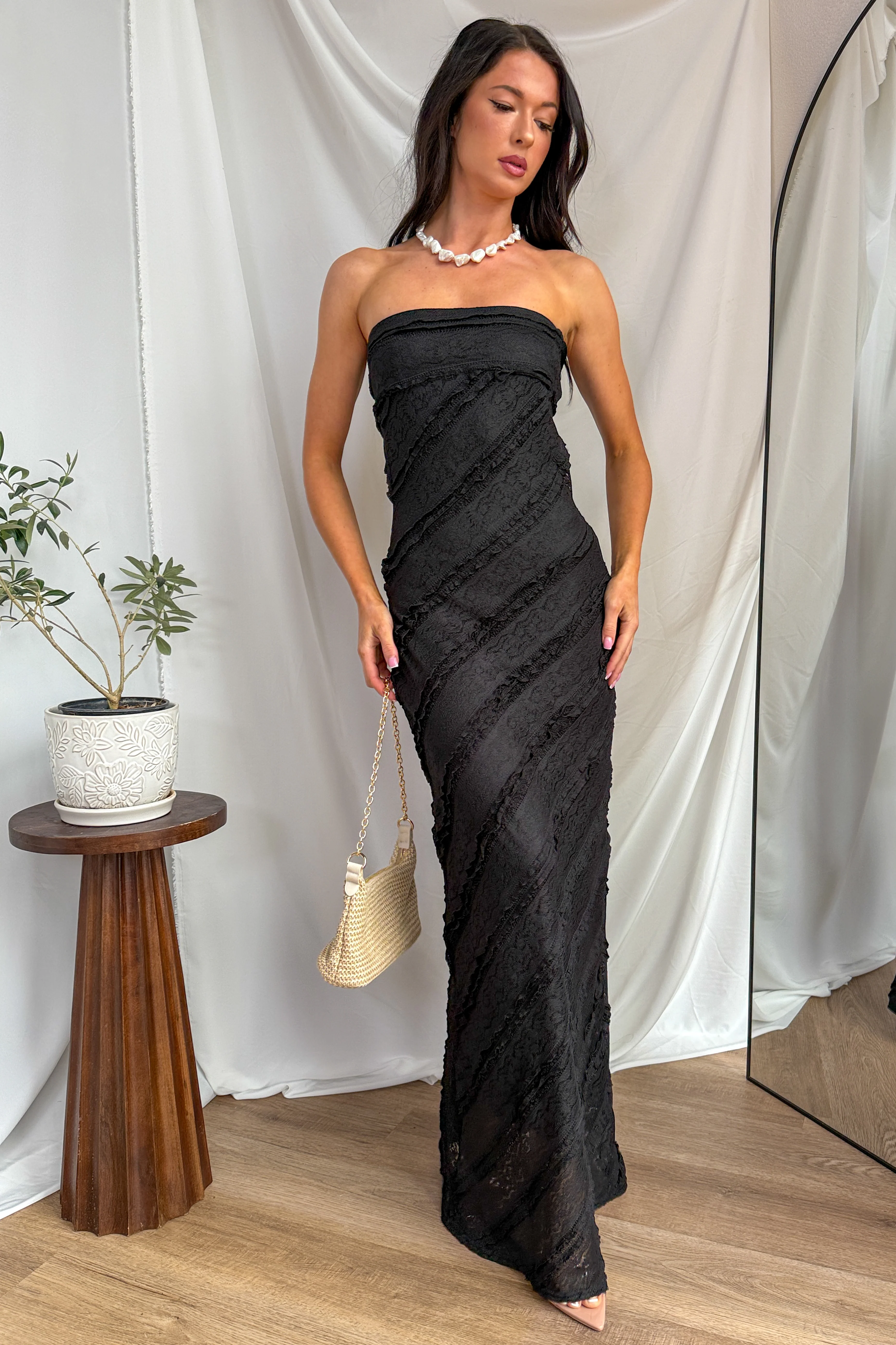 Hear Me Out Lace Strapless Maxi Dress (Black) - Image 6