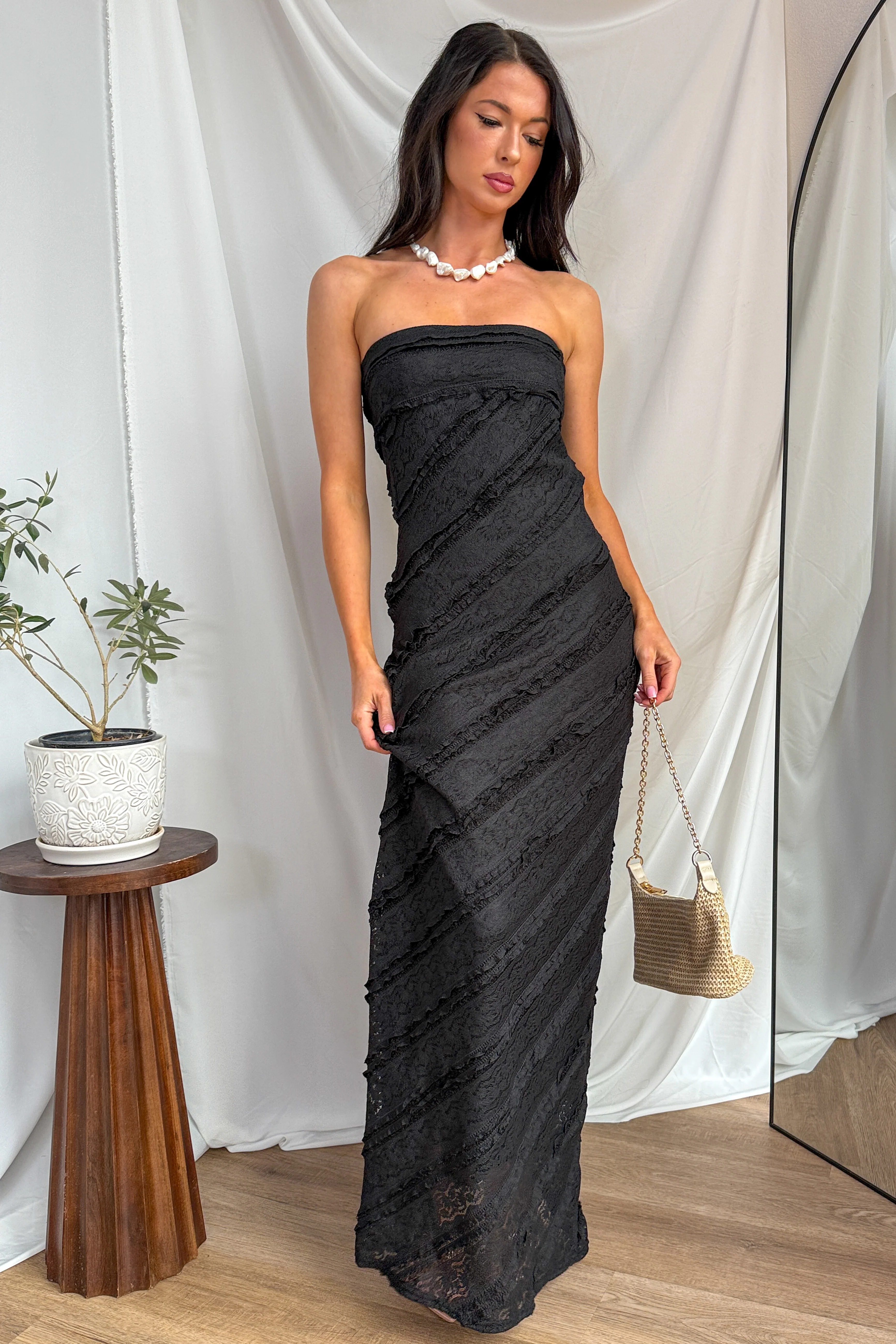 Hear Me Out Lace Strapless Maxi Dress (Black) - Image 7