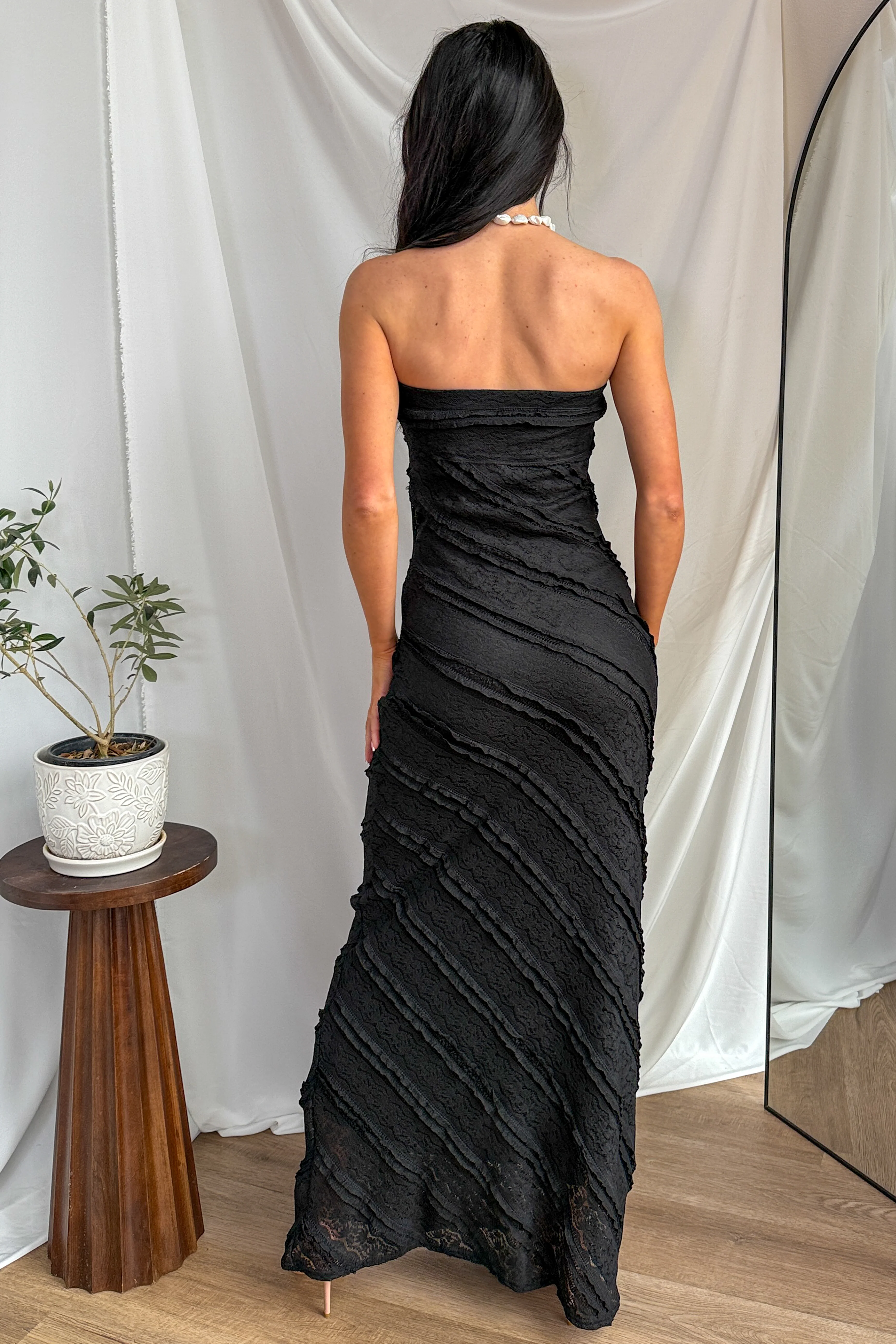 Hear Me Out Lace Strapless Maxi Dress (Black) - Image 8