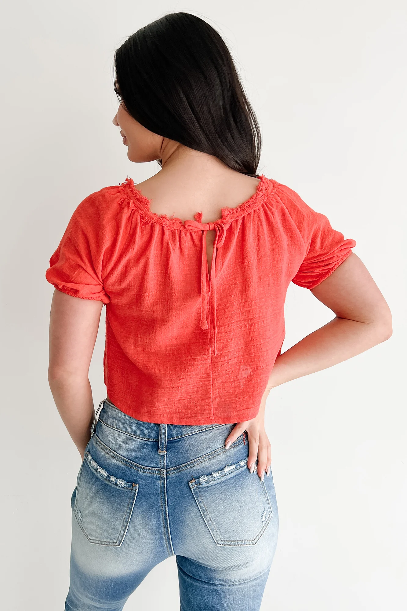 Heart In The Clouds Puff Sleeve Top (Coral) - Image 3