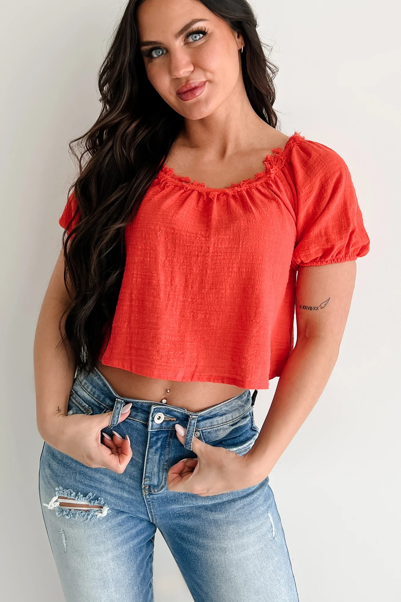 Heart In The Clouds Puff Sleeve Top (Coral) - Image 6