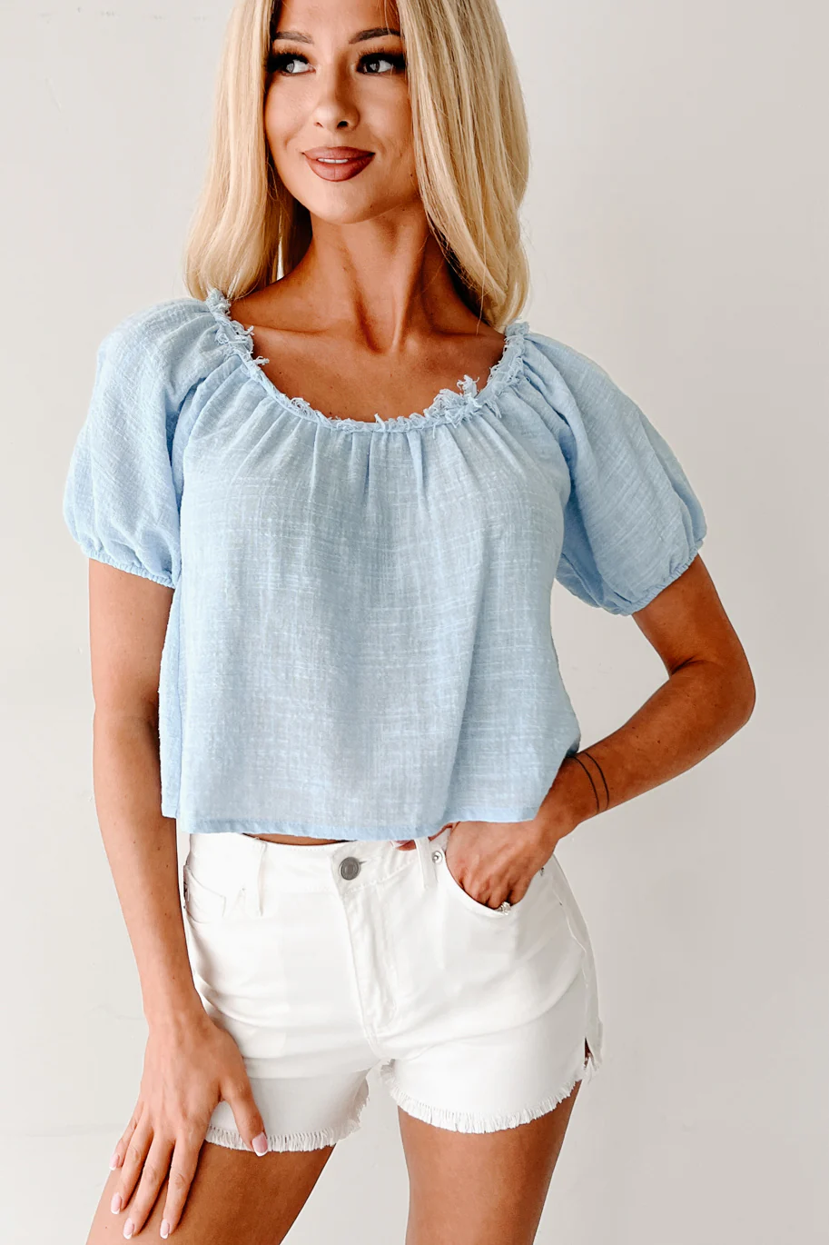 Heart In The Clouds Puff Sleeve Top (Sky) - Image 3