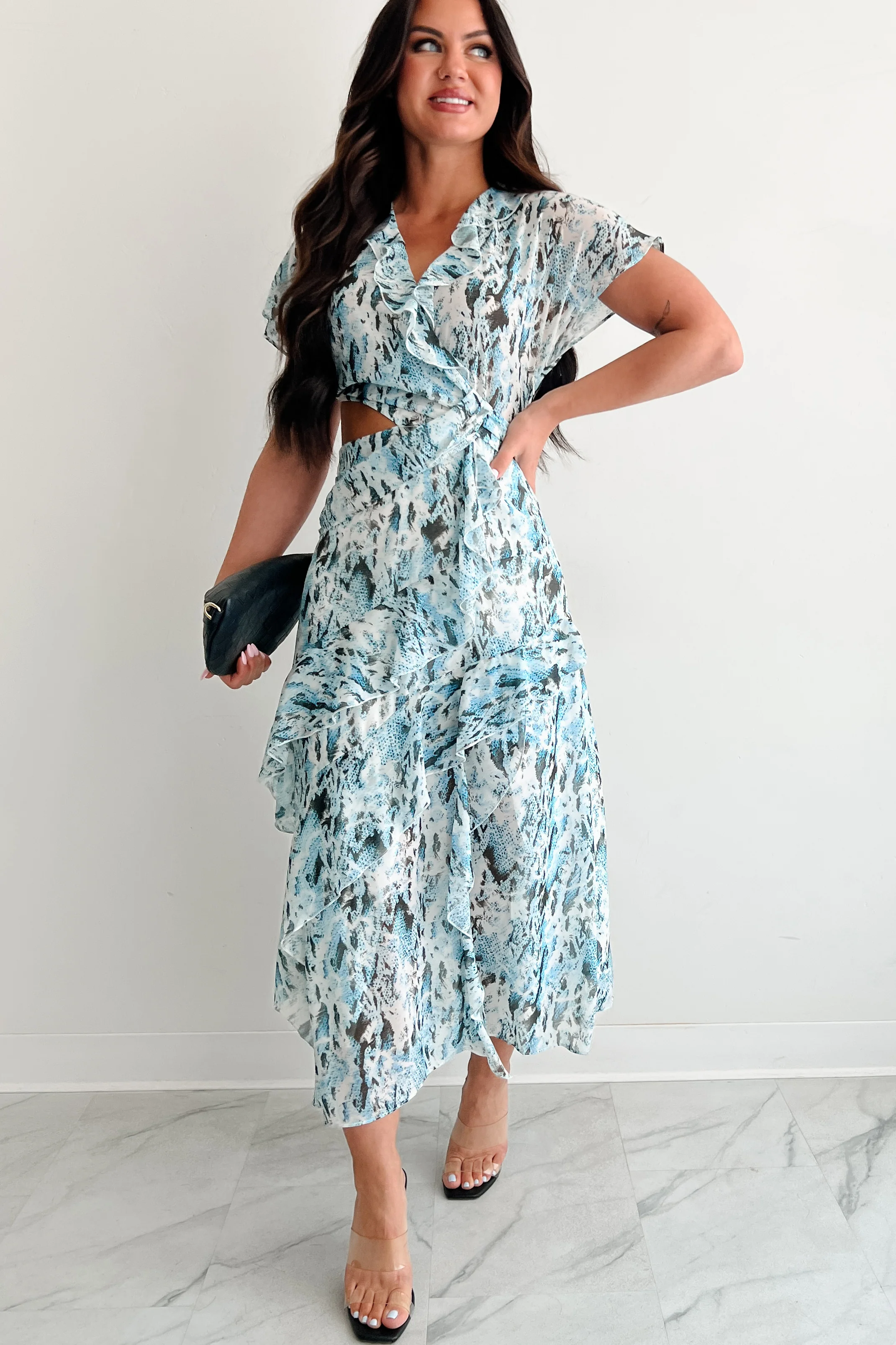 Heart Of Gold Printed Ruffle Maxi Dress (Blue) - Image 6