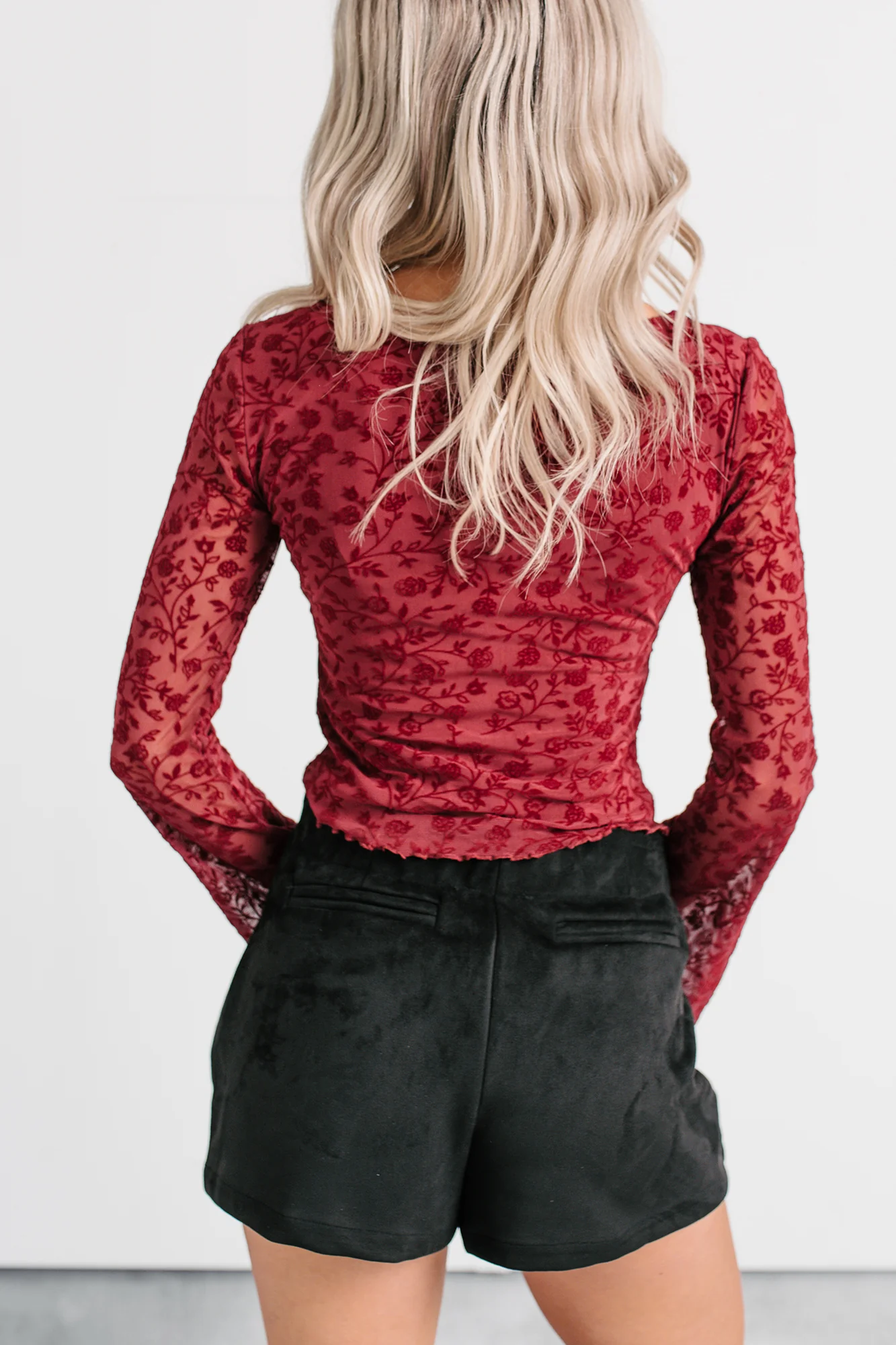 Heart’s Calling Long Sleeve Floral Top (Burgundy) - Image 4