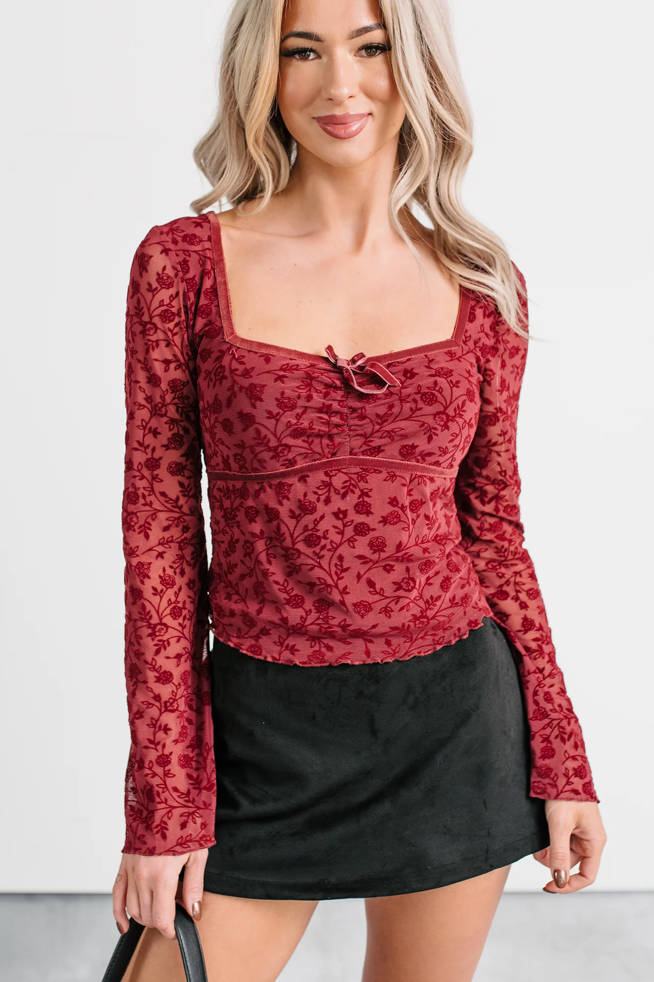 Heart’s Calling Long Sleeve Floral Top (Burgundy) - Image 5
