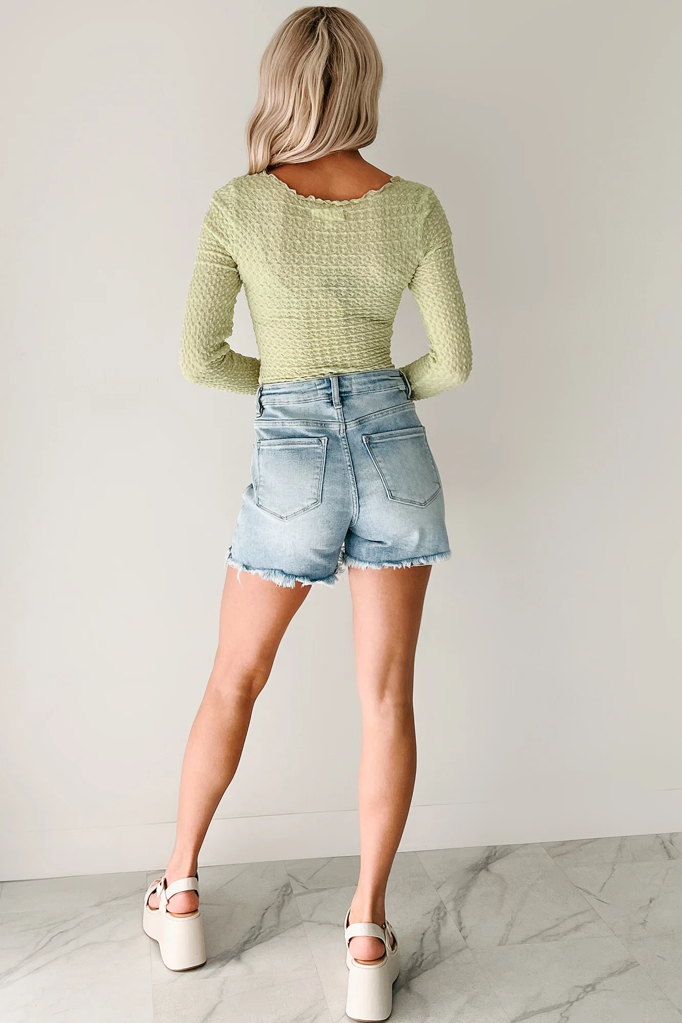 Heart Skipping Textured Long Sleeve Top (Green Tea) - Image 4