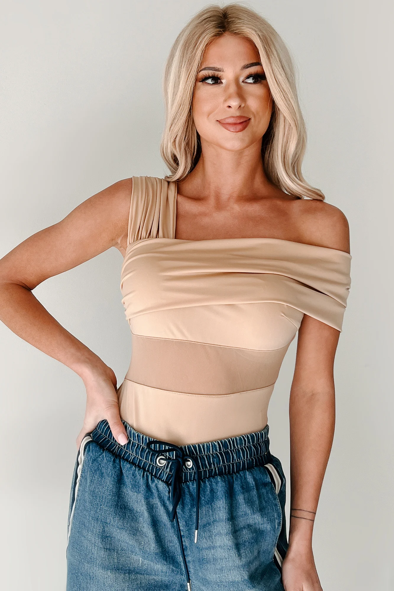 Heartfelt Moments Asymmetric Bodysuit (Nude) - Image 3