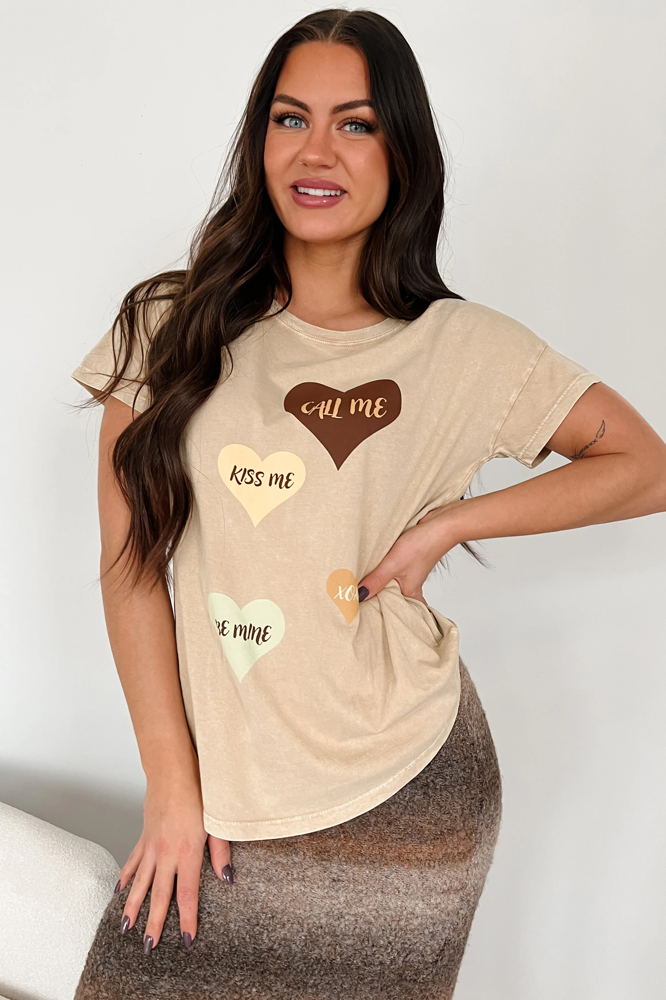 Heartfelt Words Mineral Wash Graphic Tee (Taupe) - Image 2