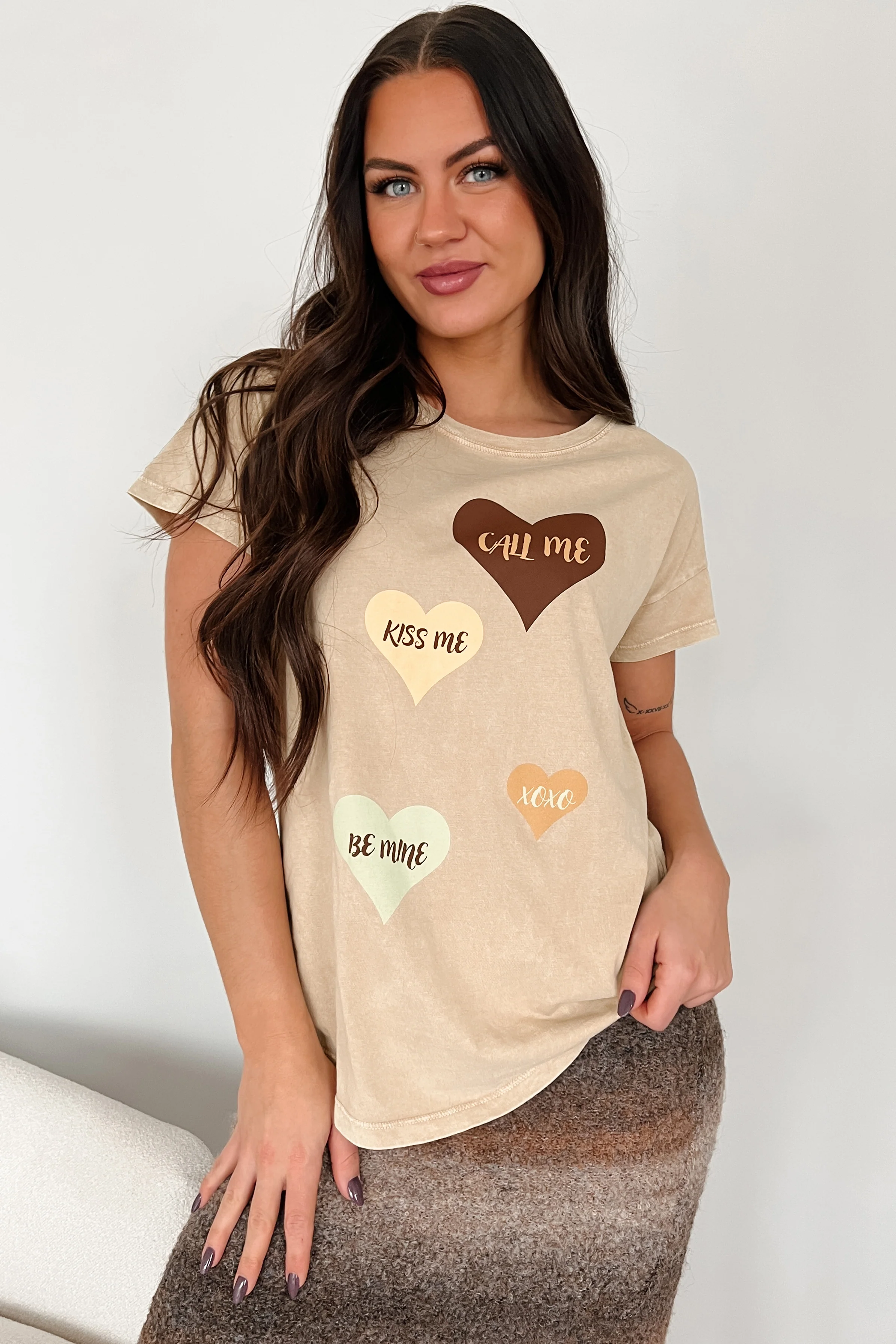 Heartfelt Words Mineral Wash Graphic Tee (Taupe) - Image 7