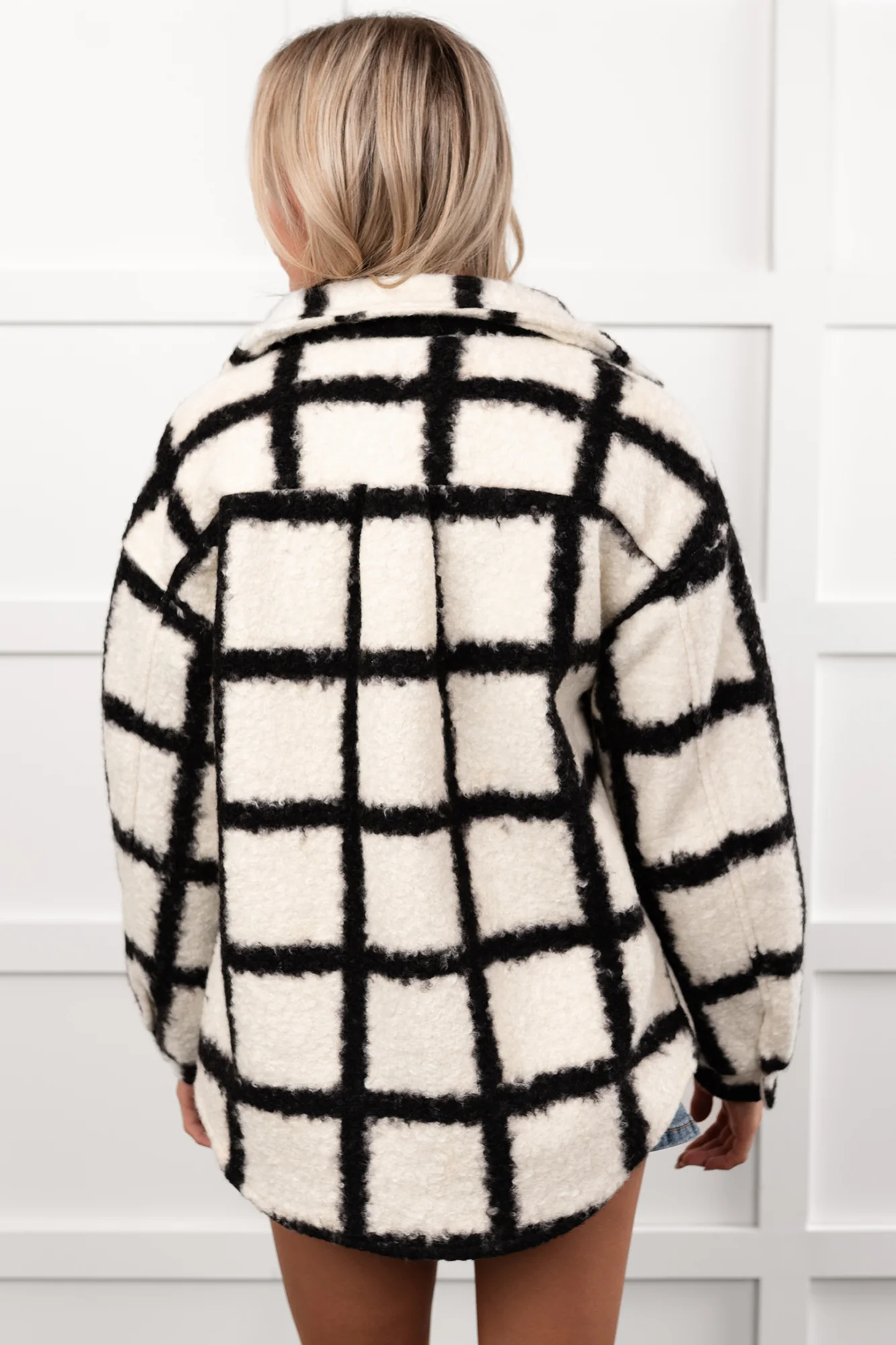 Hearth Light Grid Print Brushed Fleece Coat (Black) - Image 6