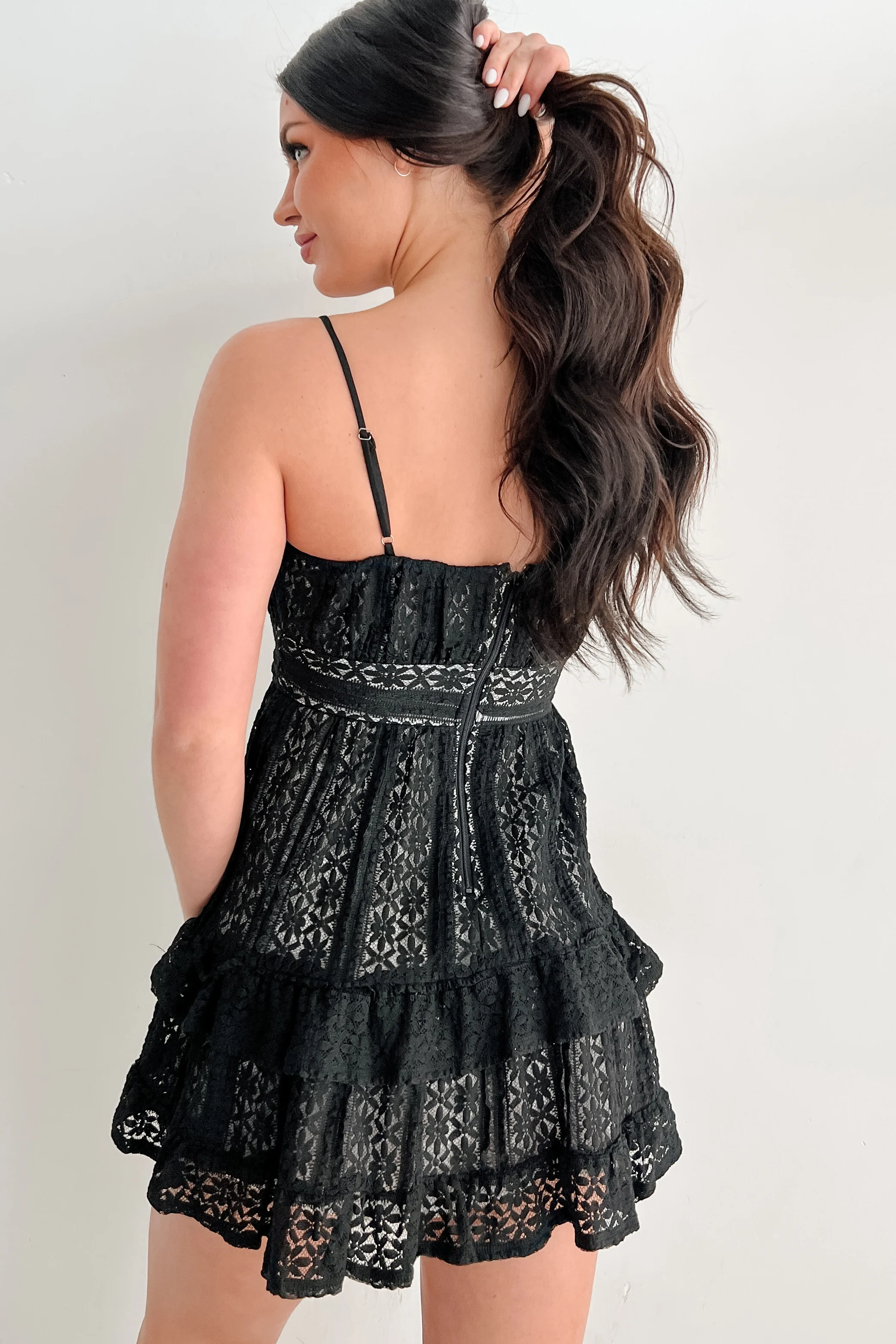 Heart's Desire Floral Lace Mini Dress (Black) - Image 4