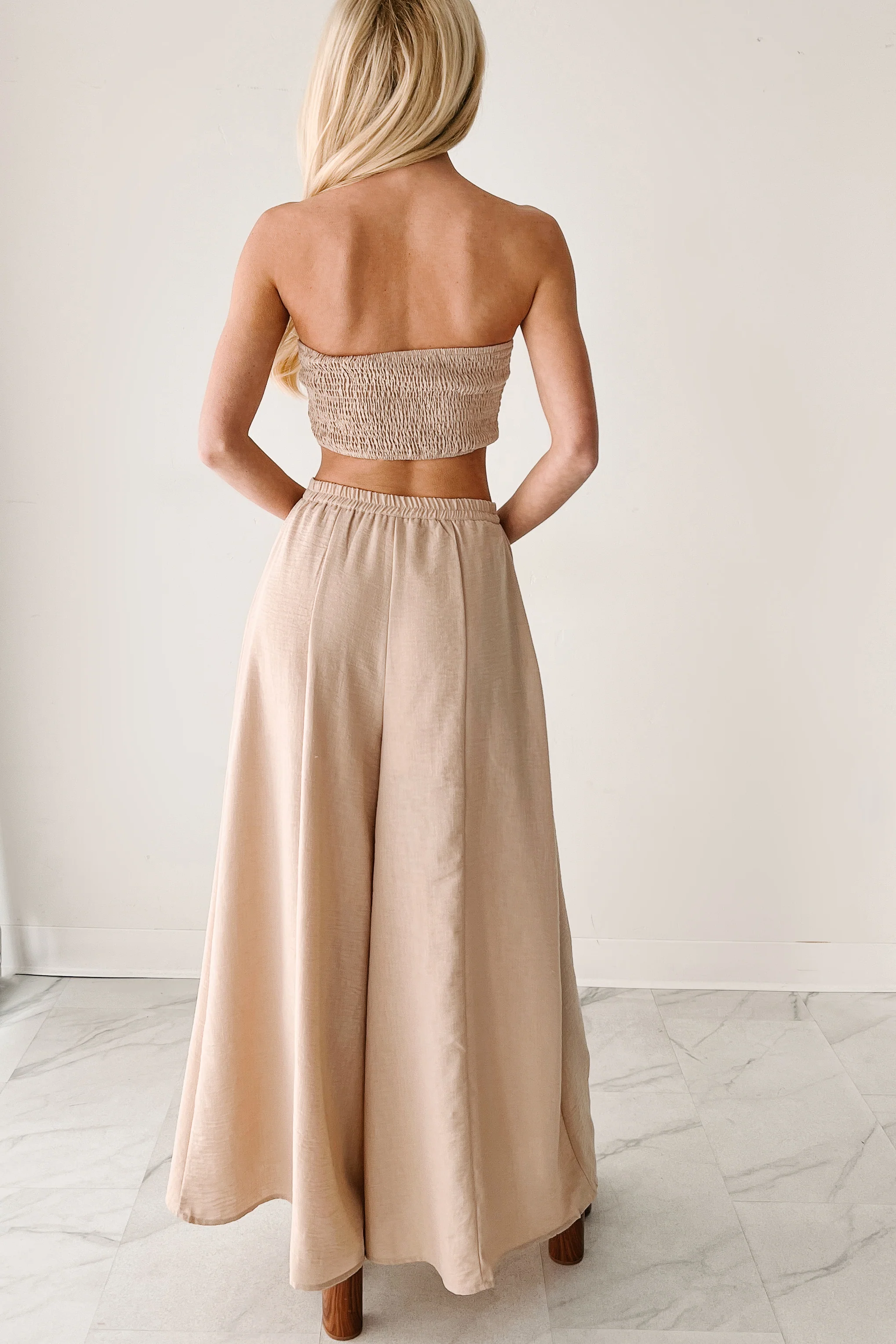 Heartthrob Moments Strapless Crop Top & Pant Set (Beige) - Image 5