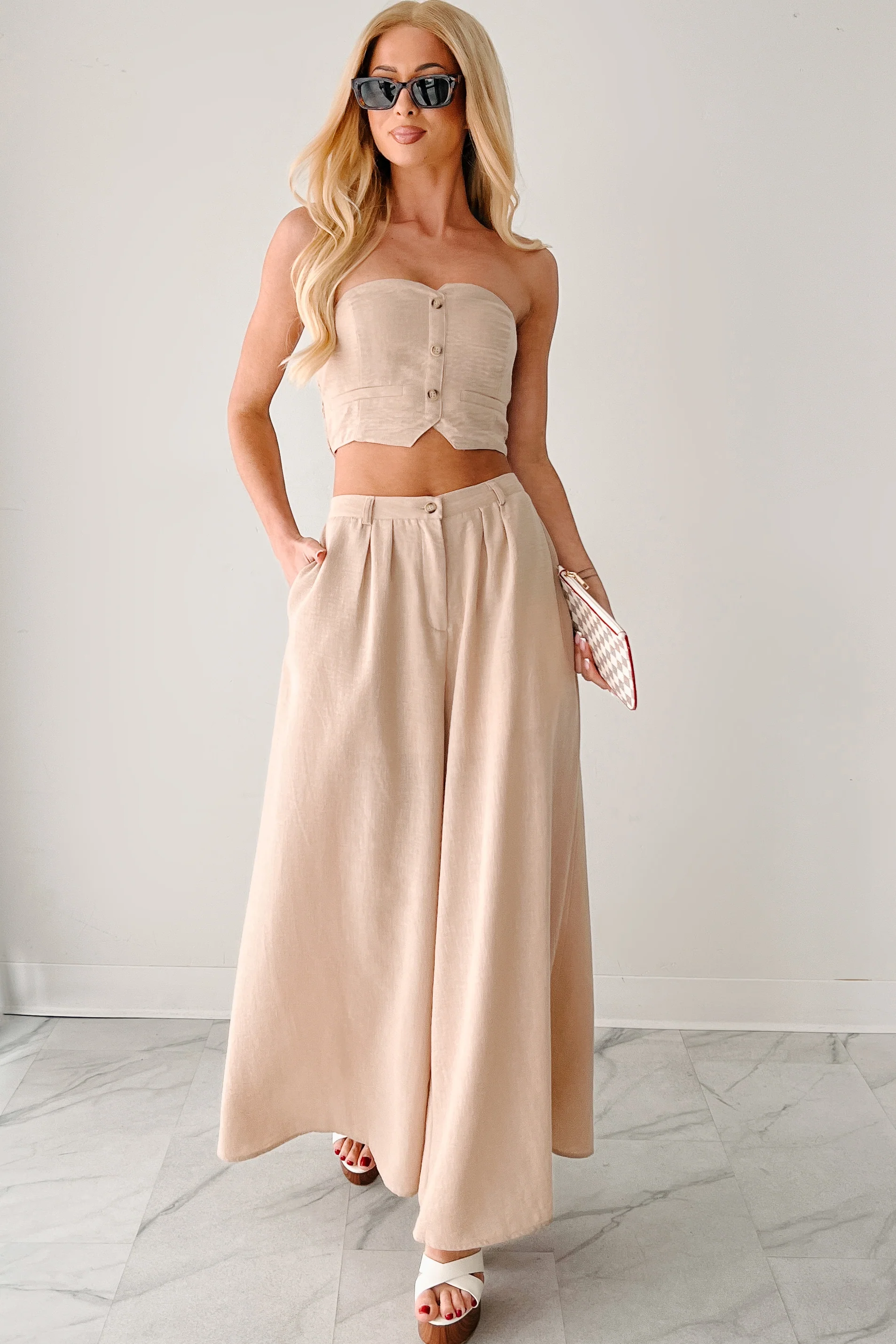 Heartthrob Moments Strapless Crop Top & Pant Set (Beige) - Image 6