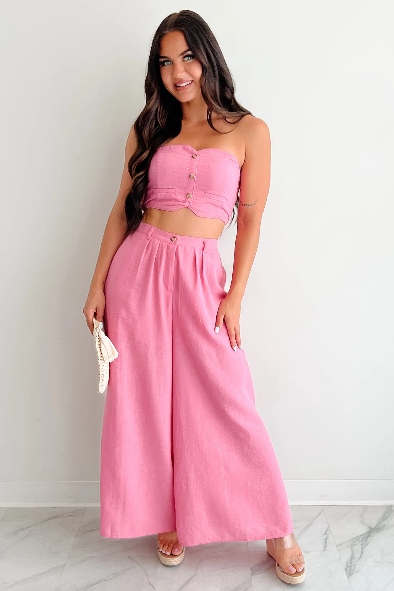 Heartthrob Moments Strapless Crop Top & Pant Set (Magenta) - Image 2