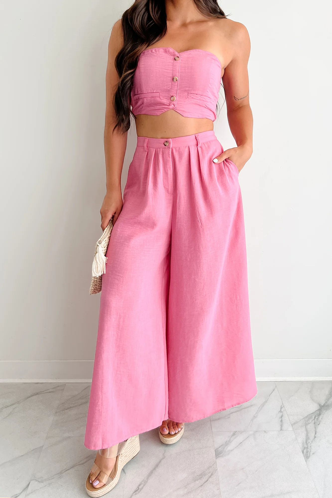 Heartthrob Moments Strapless Crop Top & Pant Set (Magenta) - Image 4