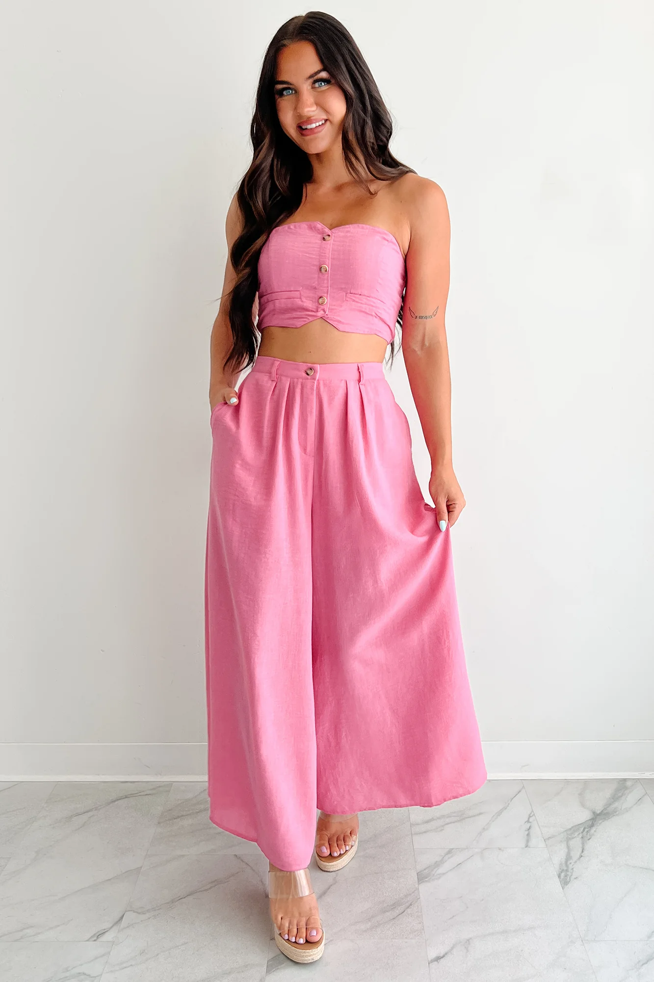 Heartthrob Moments Strapless Crop Top & Pant Set (Magenta) - Image 5