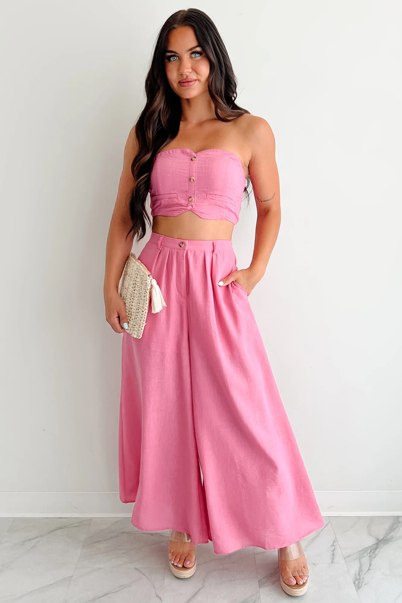 Heartthrob Moments Strapless Crop Top & Pant Set (Magenta) - Image 6