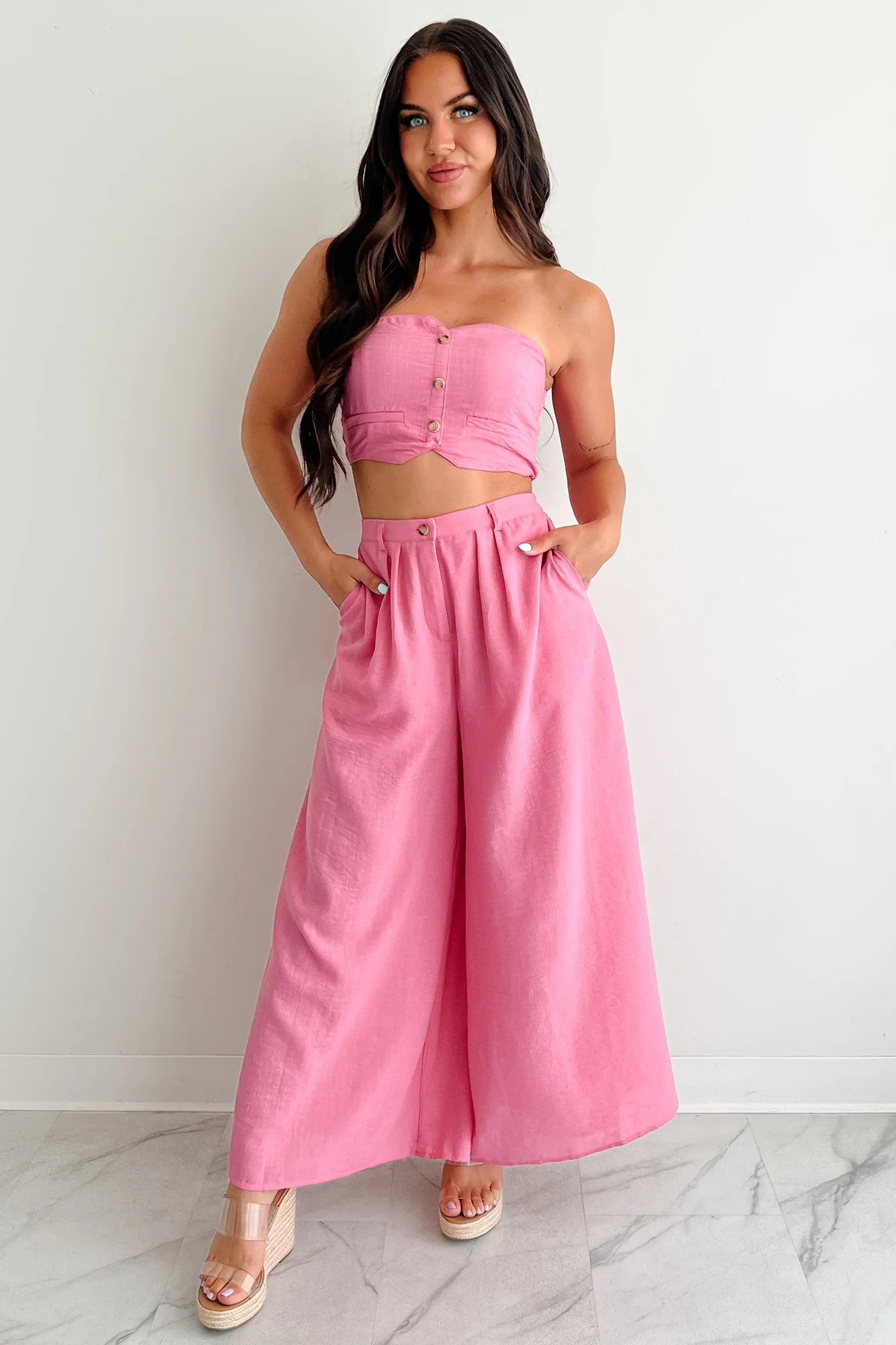 Heartthrob Moments Strapless Crop Top & Pant Set (Magenta) - Image 7