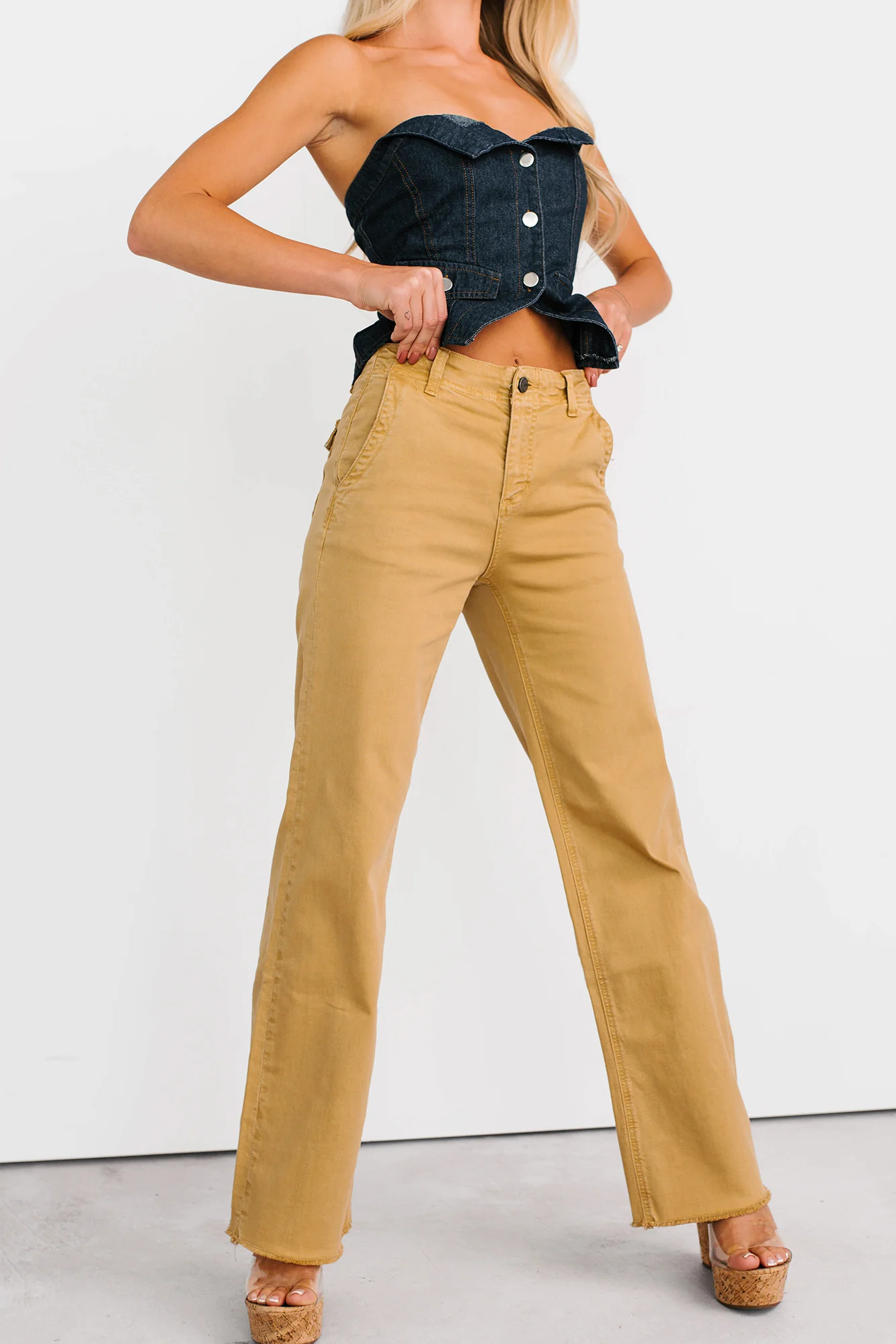 Heath Wide Leg High Rise Mica Denim Jeans (Camel) - Image 13