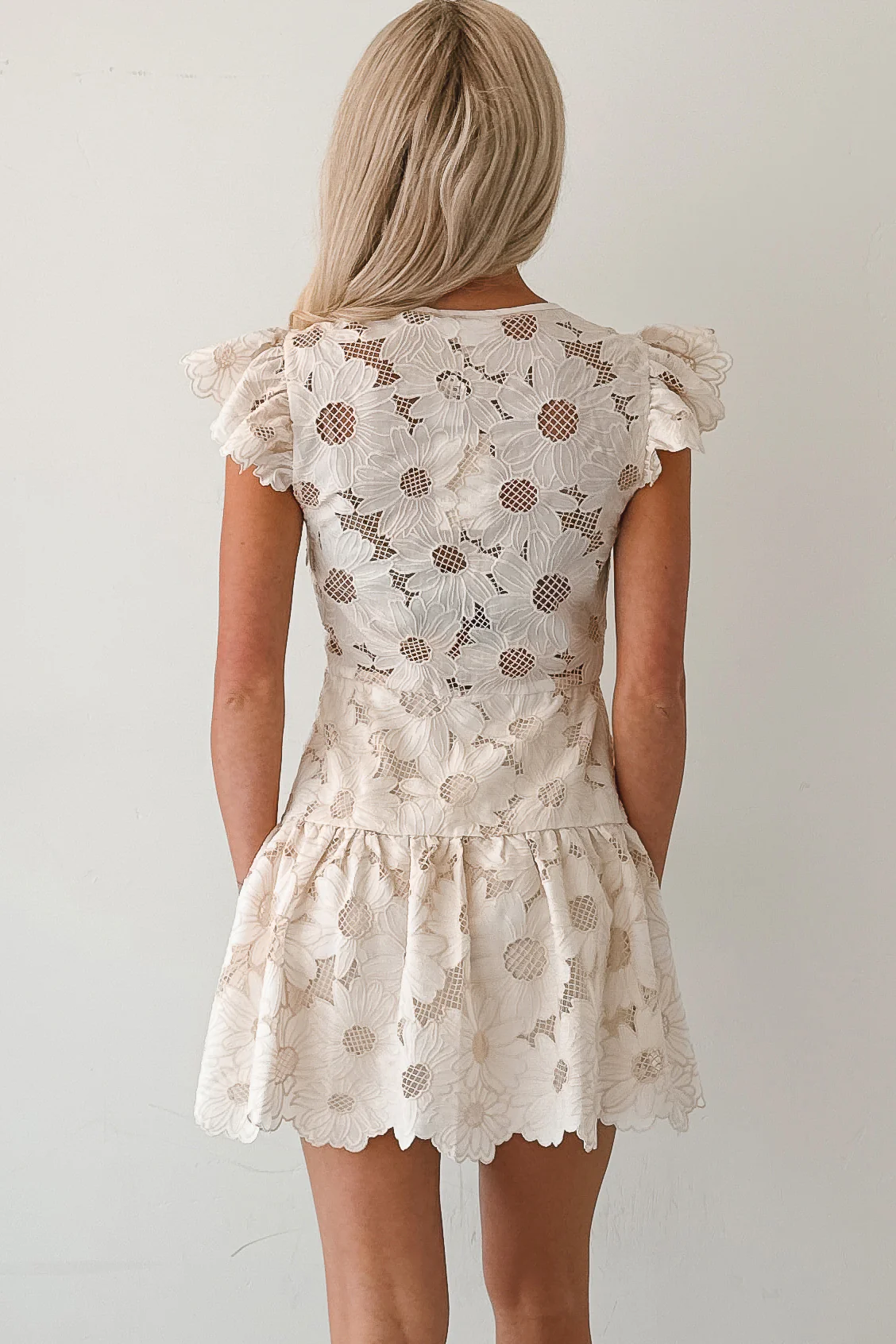 Heaven Sent Floral Lace Ruffle Mini Dress (Cream) - Image 3