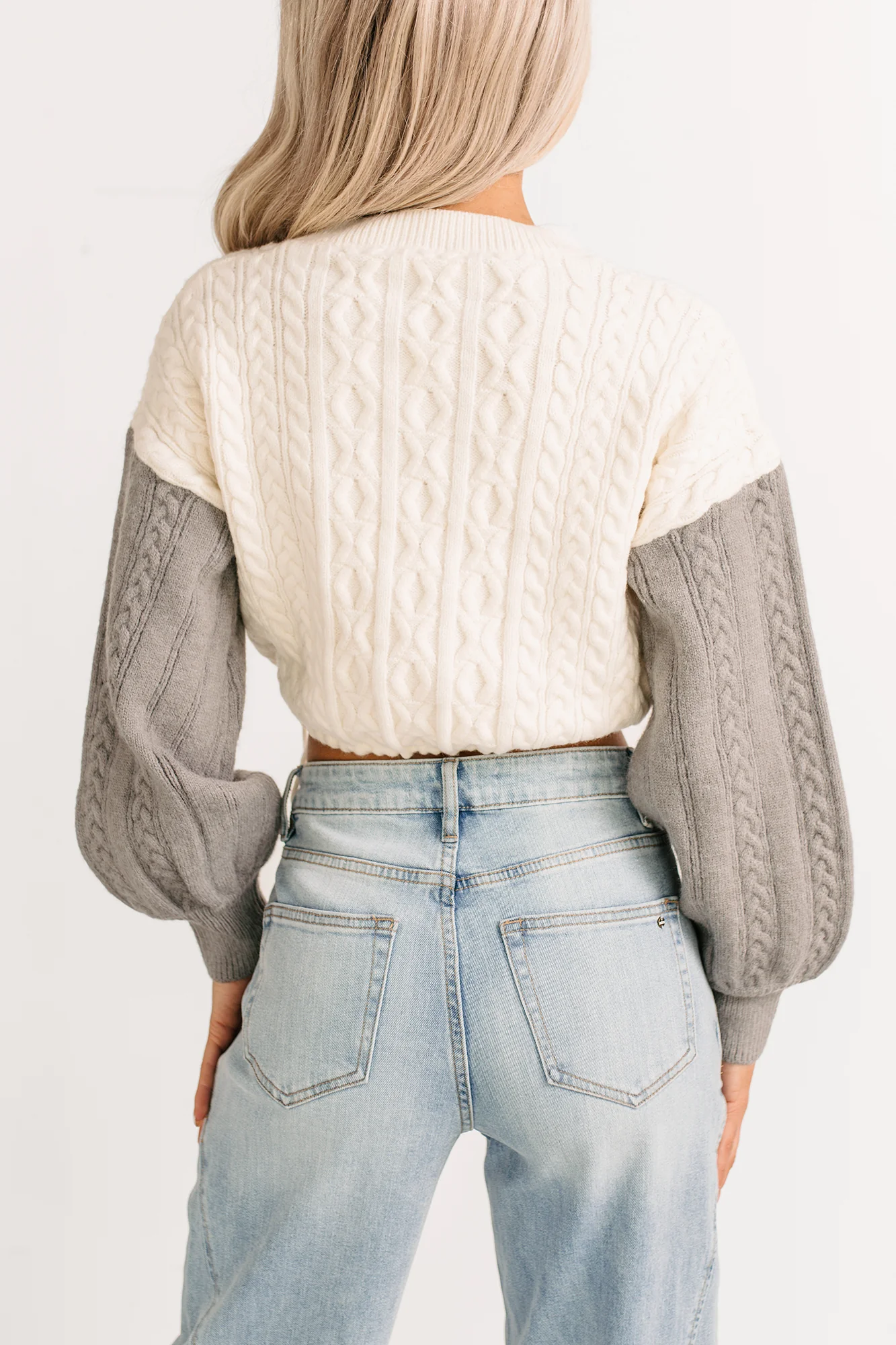 Held Close Colorblock Knit Cropped Sweater (White Combo) - Image 5