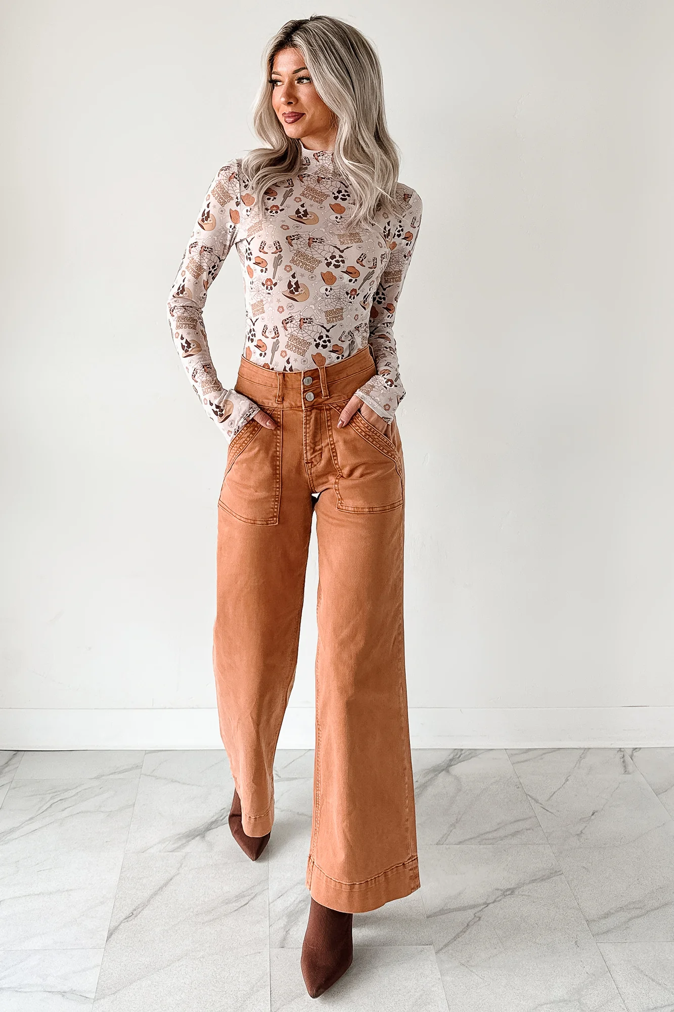 Henley Wide Leg Mica Denim Jeans (Cinnamon) - Image 10