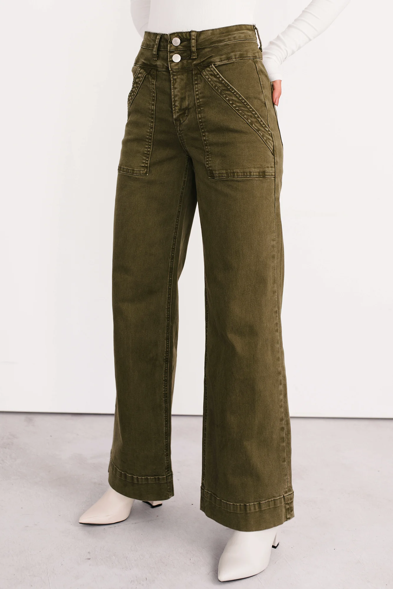 Henley Wide Leg Mica Denim Jeans (Fern Green) - Image 12