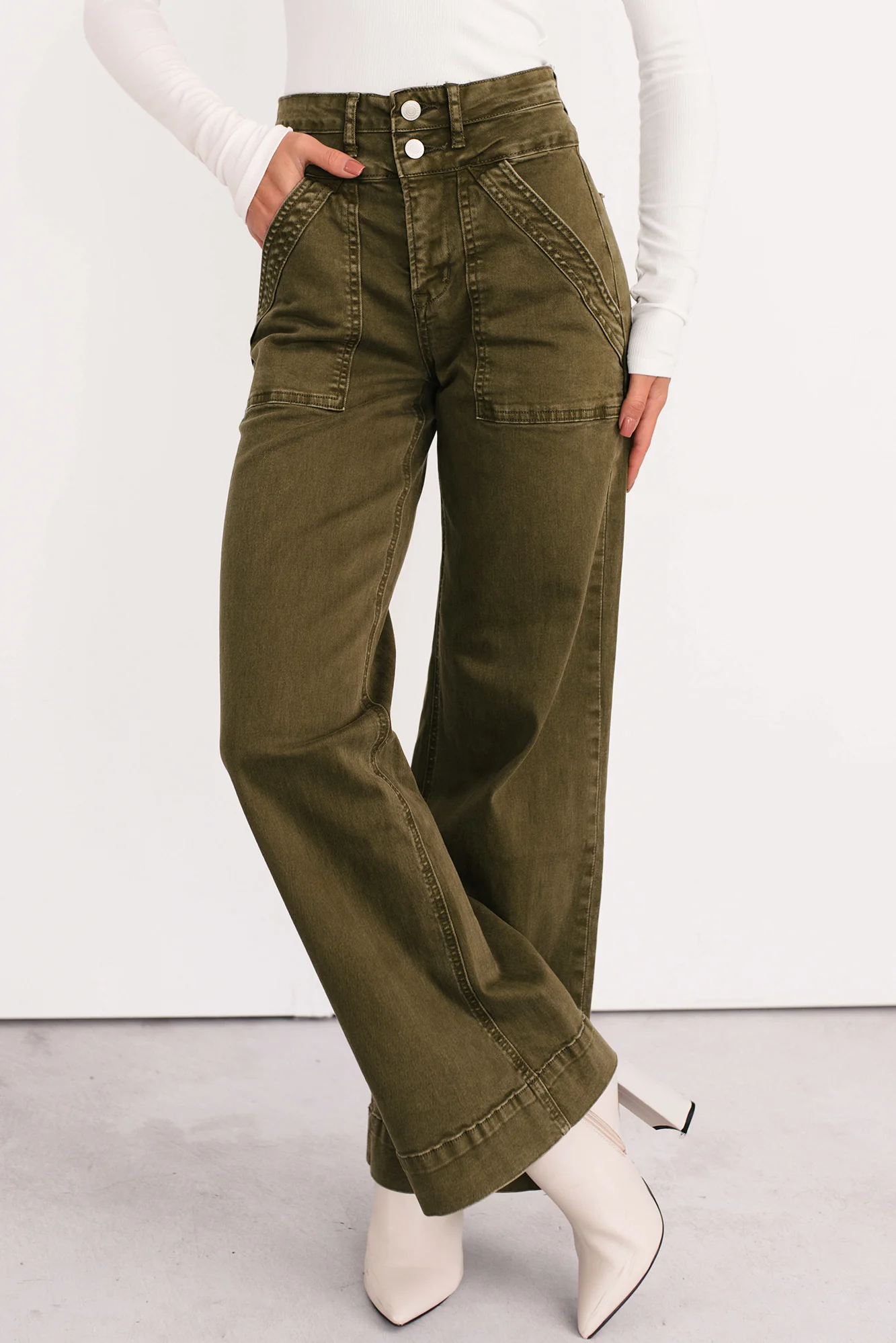 Henley Wide Leg Mica Denim Jeans (Fern Green) - Image 3