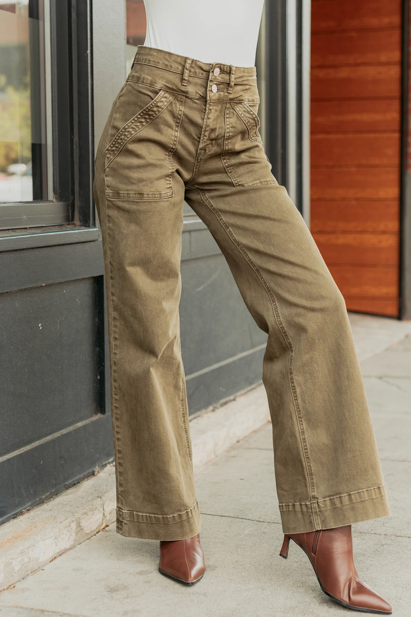 Henley Wide Leg Mica Denim Jeans (Fern Green) - Image 4