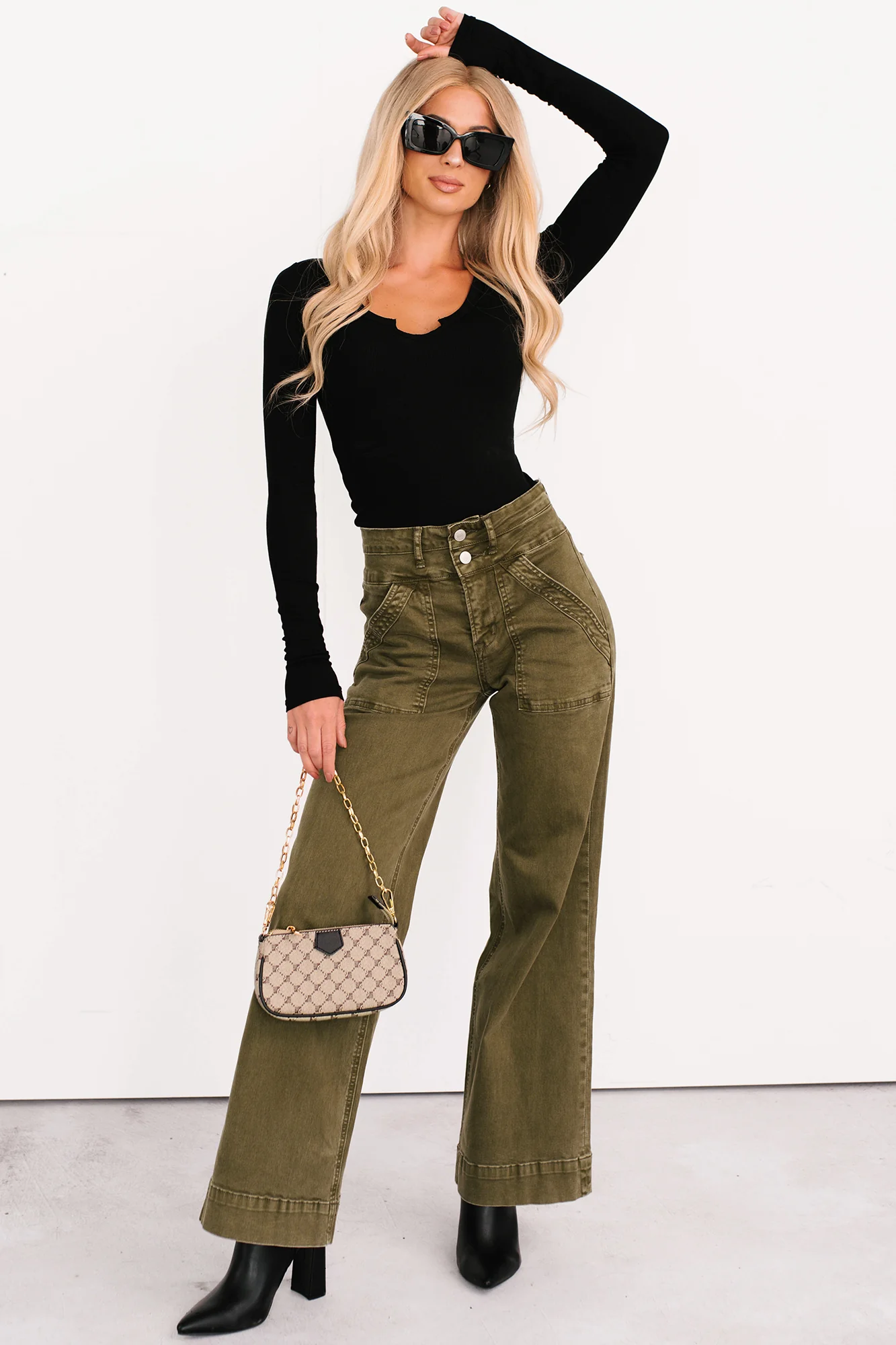 Henley Wide Leg Mica Denim Jeans (Fern Green) - Image 8