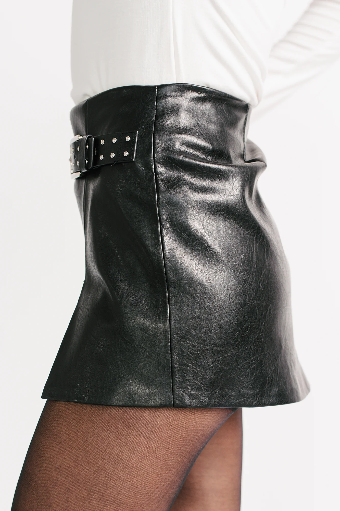 Her Momentum Faux Leather Mini Skirt (Black) - Image 3