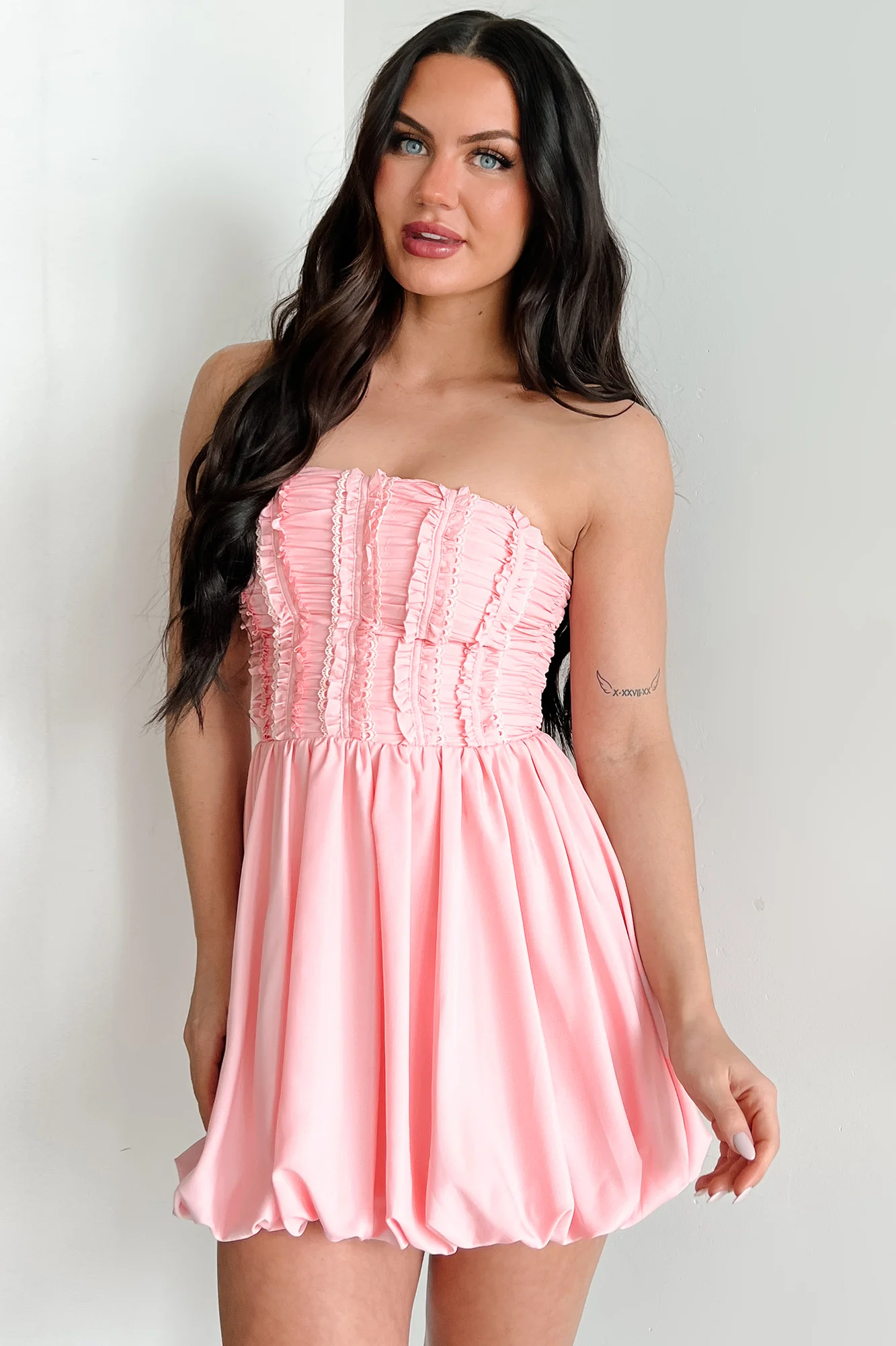 Here For The Vibes Strapless Bubble Mini Dress (Crystal Rose) - Image 10