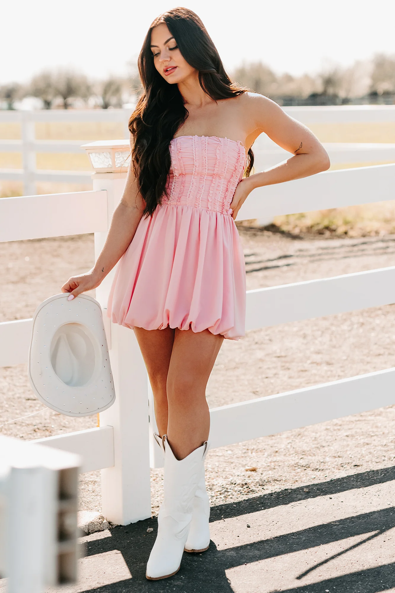 Here For The Vibes Strapless Bubble Mini Dress (Crystal Rose) - Image 15