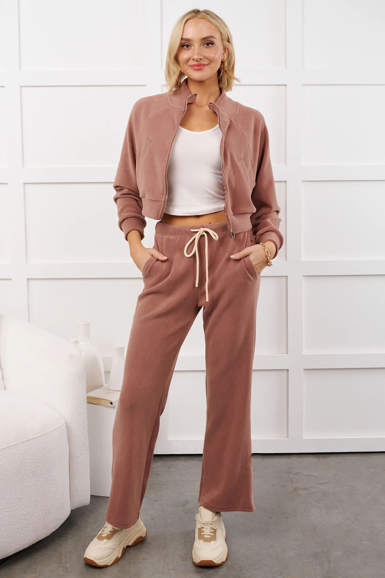 Retro Refresh Hooded Fleece Track Jacket (Wood Rose) - Image 2
